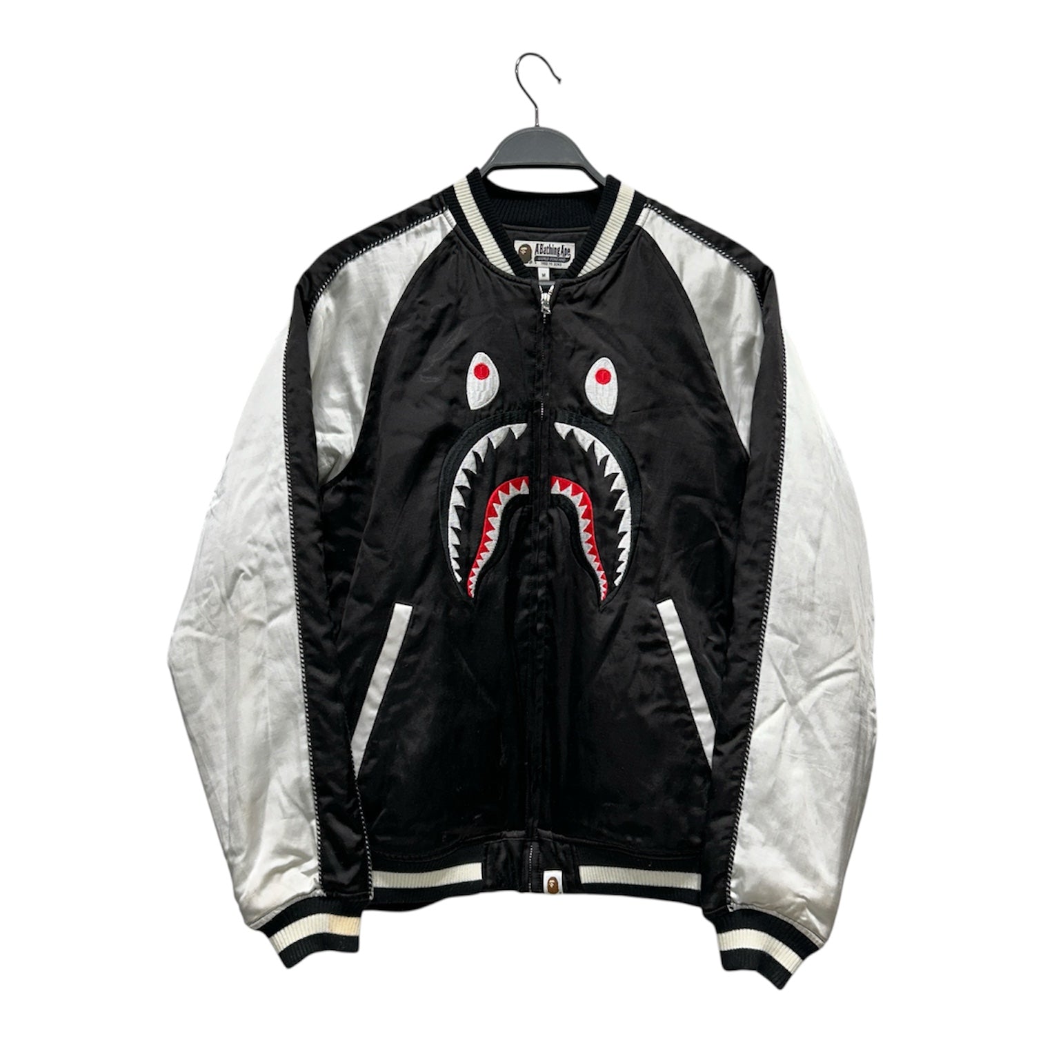A BATHING APE/Blouson/M/BLK/Graphic/SATIN EFFECT SHARK GRPHC FRNT view 1