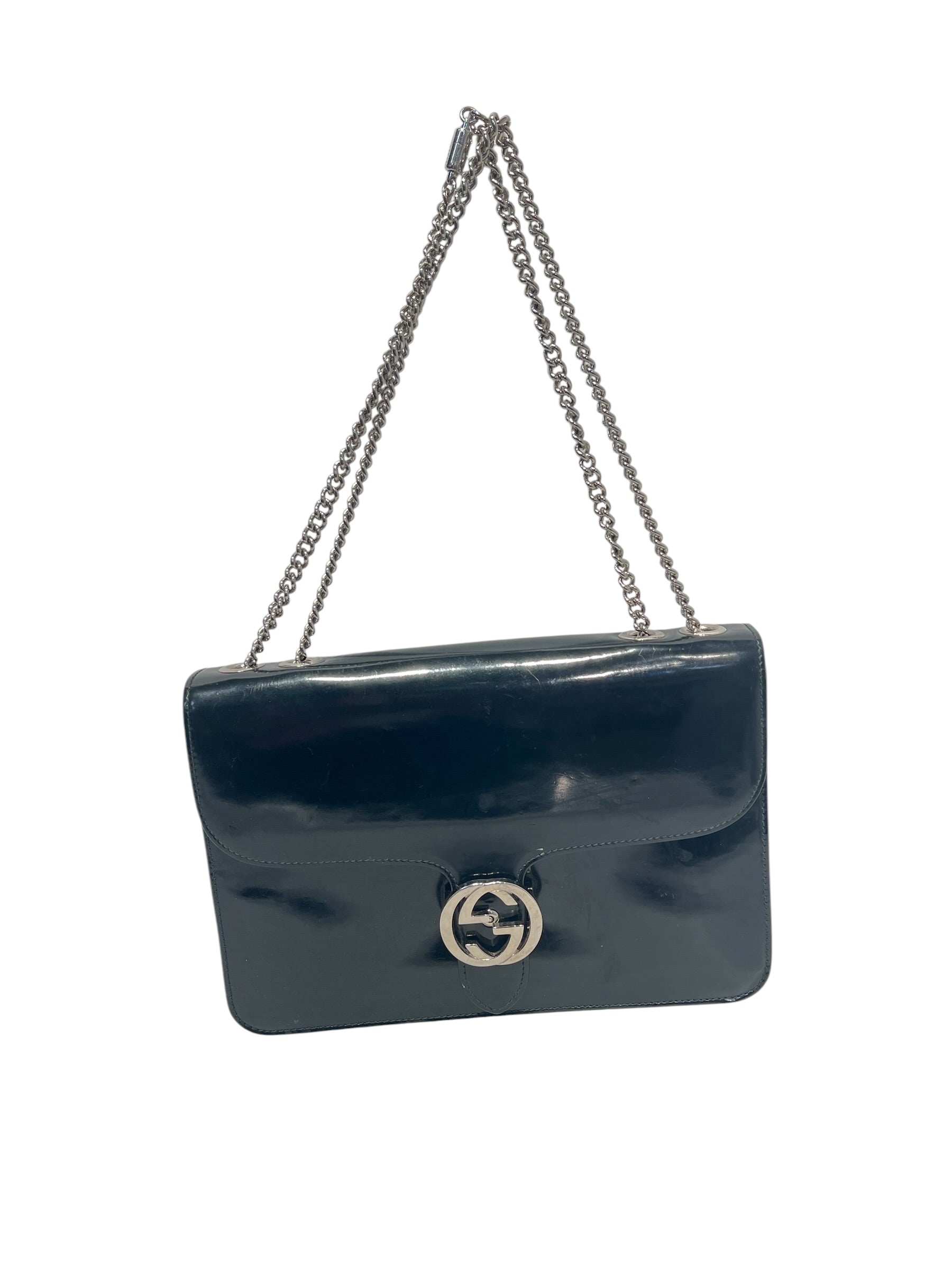 GUCCI/Hand Bag/Leather/BLK/Glossy Interlocking G Bag view 1