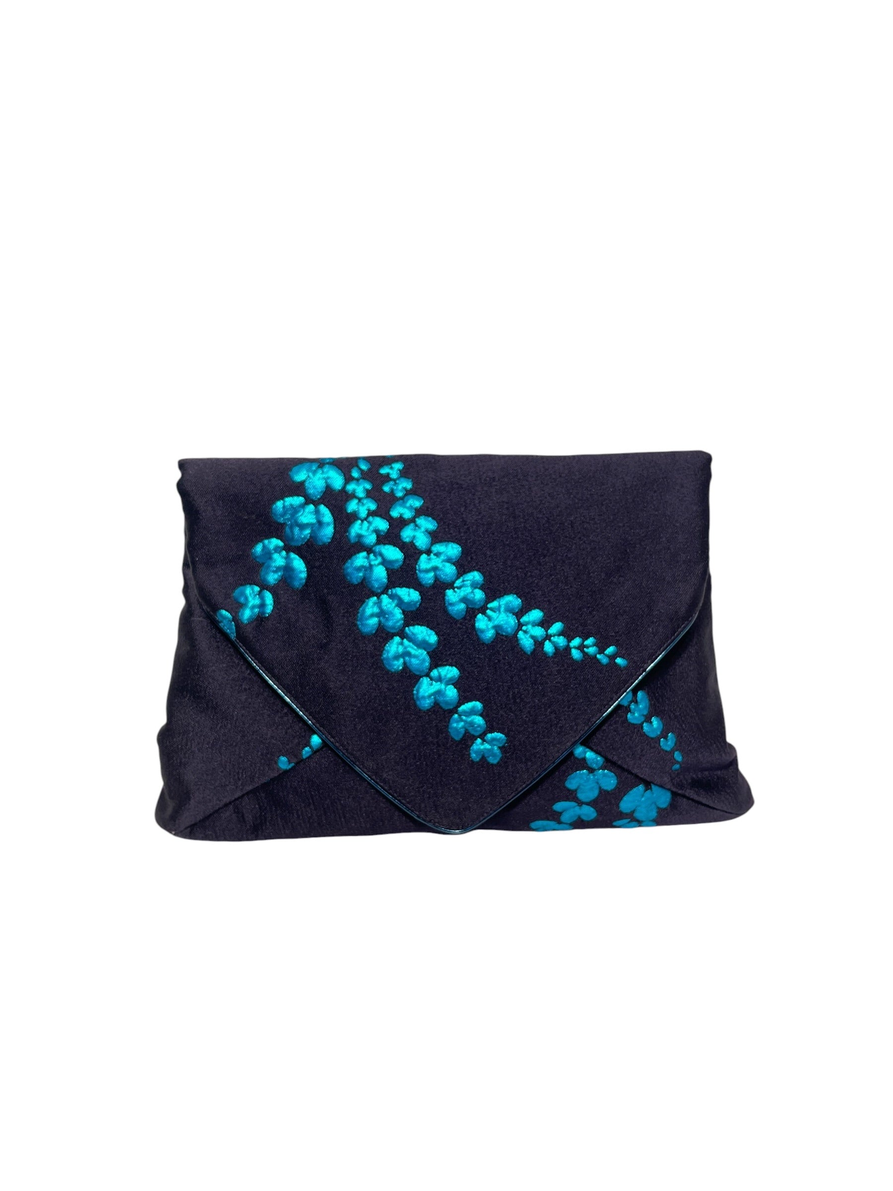 DRIES VAN NOTEN/Clutch Bag/Floral Pattern/Leather/NVY/LIGHT BLUE EBROIDERED FLOWERS view 1