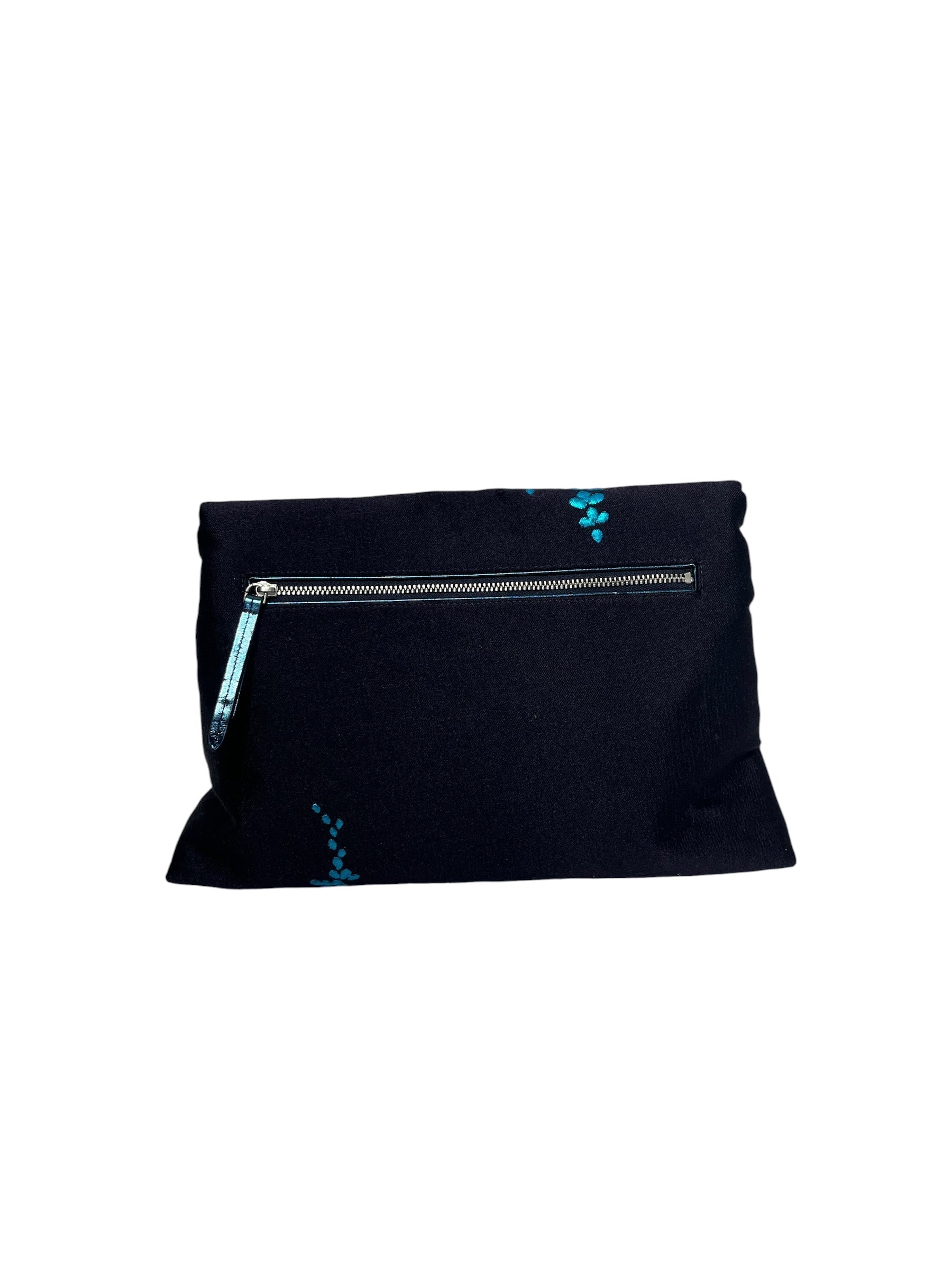 DRIES VAN NOTEN/Clutch Bag/Floral Pattern/Leather/NVY/LIGHT BLUE EBROIDERED FLOWERS view 2
