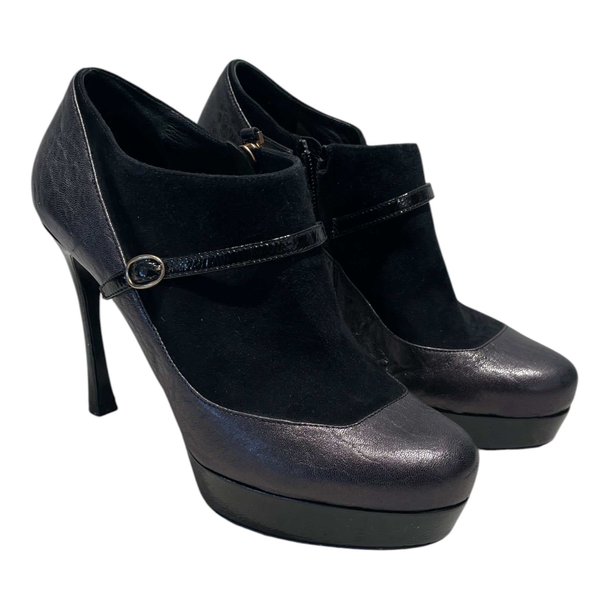 YVES SAINT LAURENT/Heels/EU 38/Suede/BLK/Tribute Ankle view 1