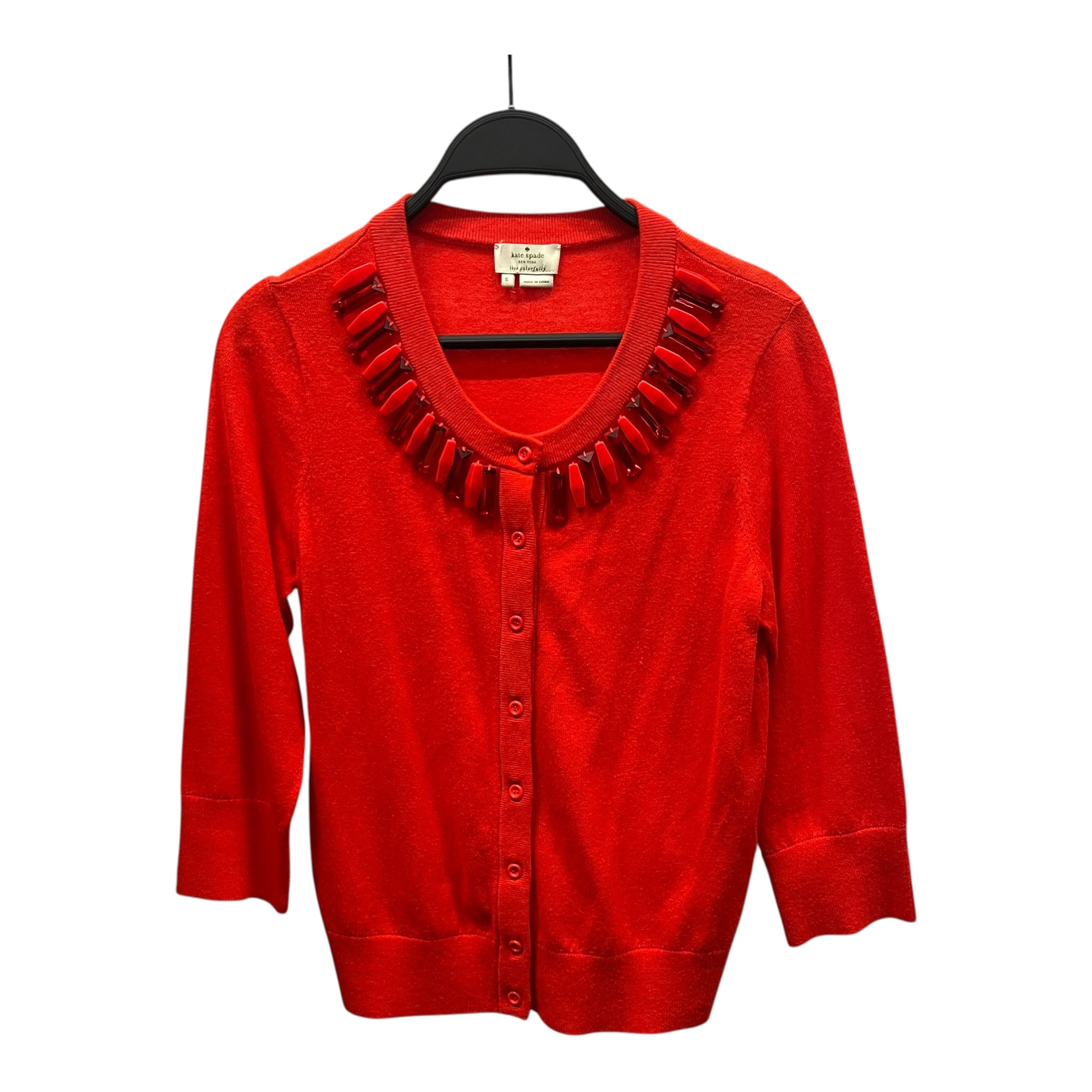 kate spade new york/Cardigan/S/Cotton/RED/Embellished Neckline view 1