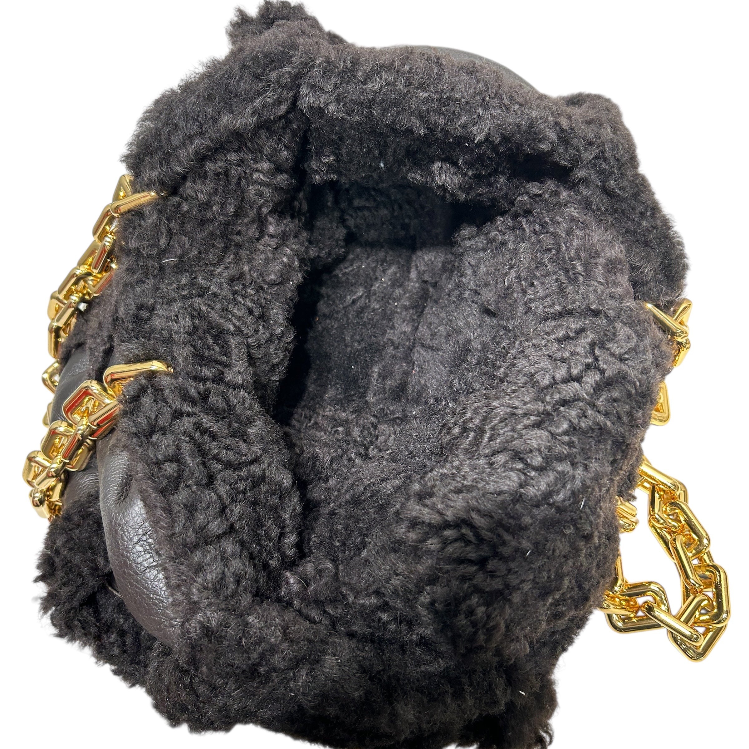 BOTTEGA VENETA/Tote Bag/Leather/BLK/SHEARLING GLD CHAIN view 3