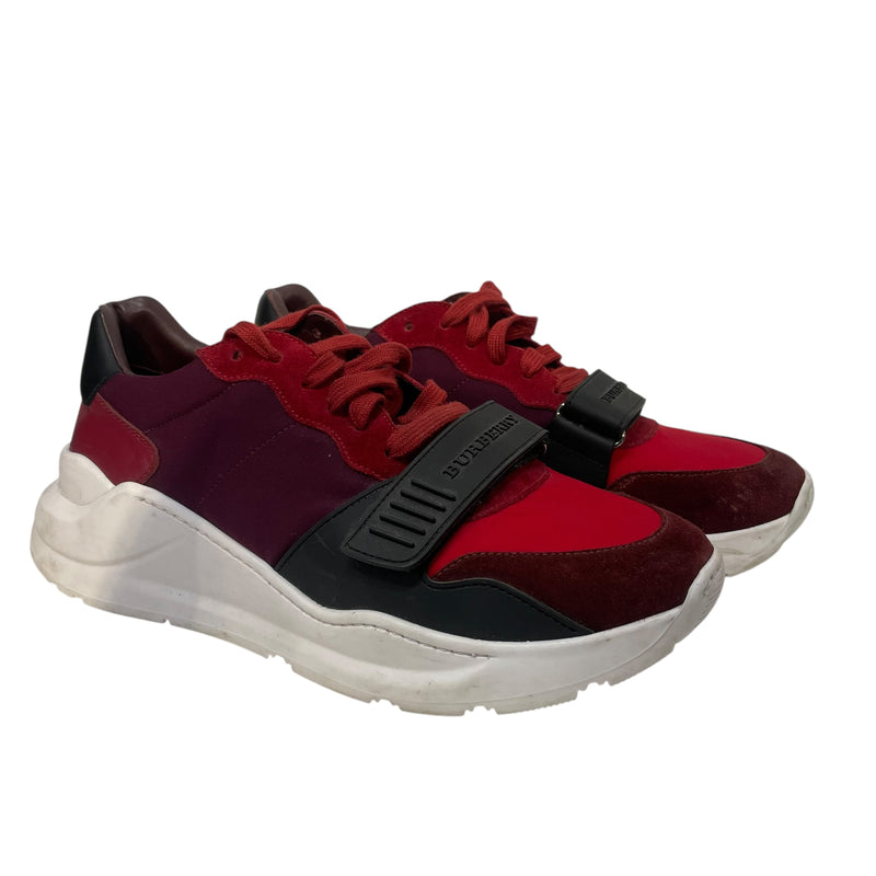 BURBERRY LONDON/Low-Sneakers/US 10/Leather/RED/MULTI RED/ BLK BURBERRY STRAP
