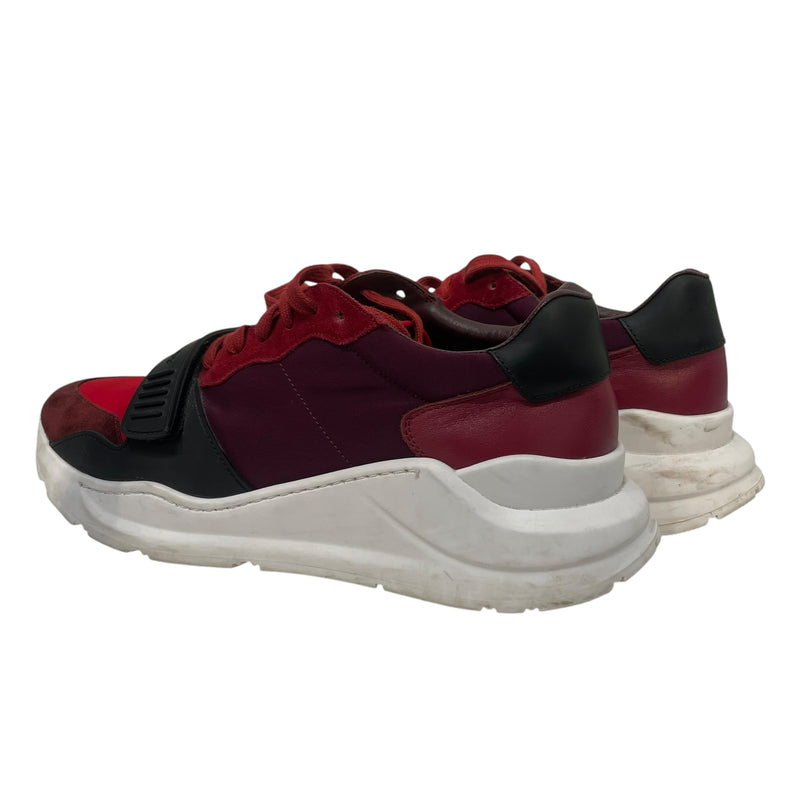 BURBERRY LONDON/Low-Sneakers/US 10/Leather/RED/MULTI RED/ BLK BURBERRY STRAP