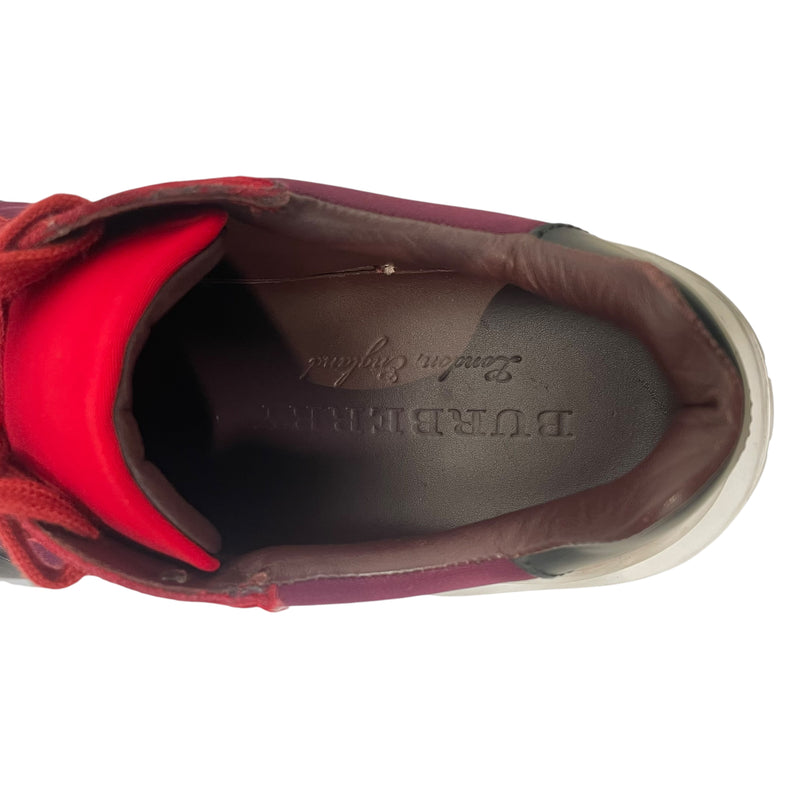 BURBERRY LONDON/Low-Sneakers/US 10/Leather/RED/MULTI RED/ BLK BURBERRY STRAP