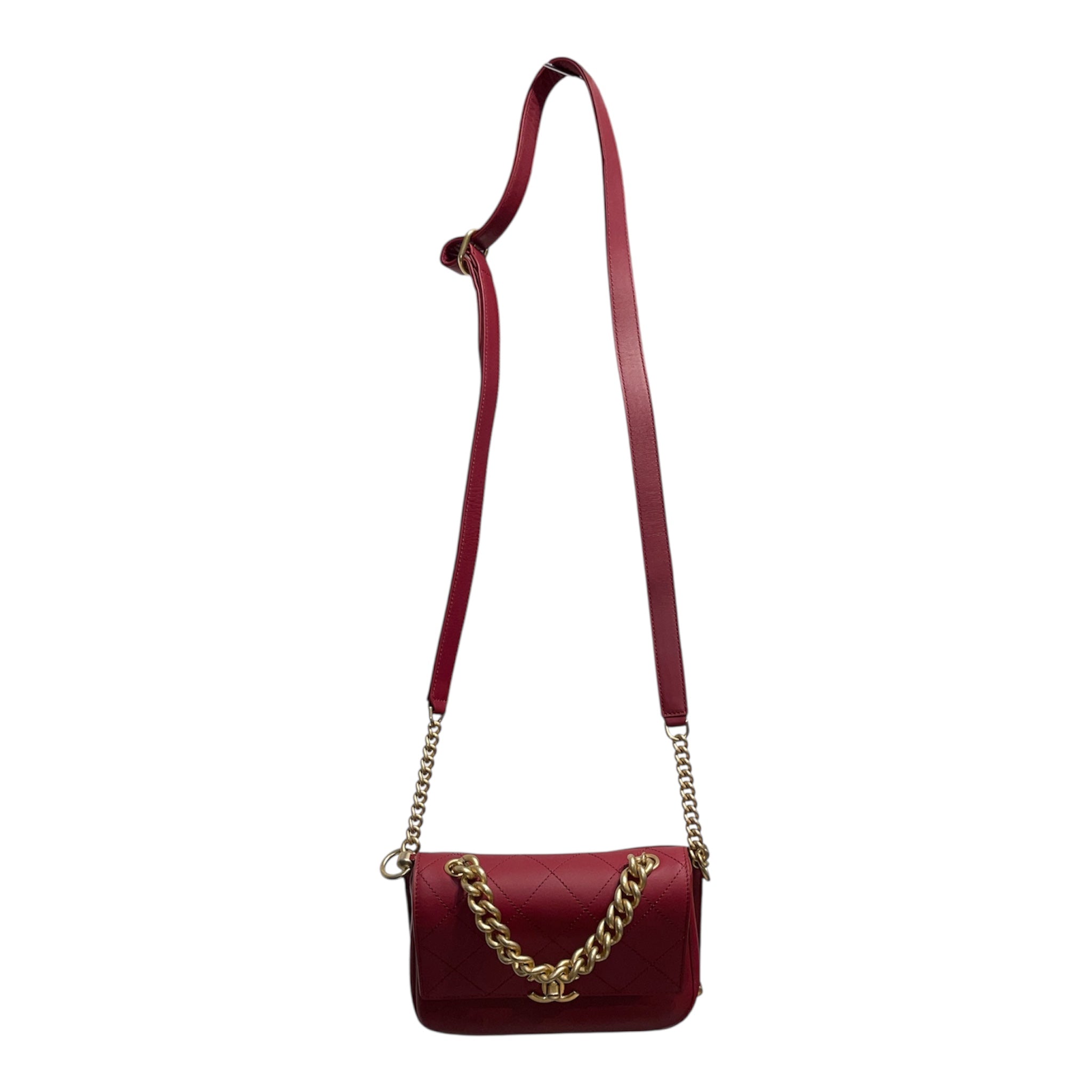 CHANEL/Cross Body Bag/Leather/RED/Small 19 Flap Gold Chain view 1
