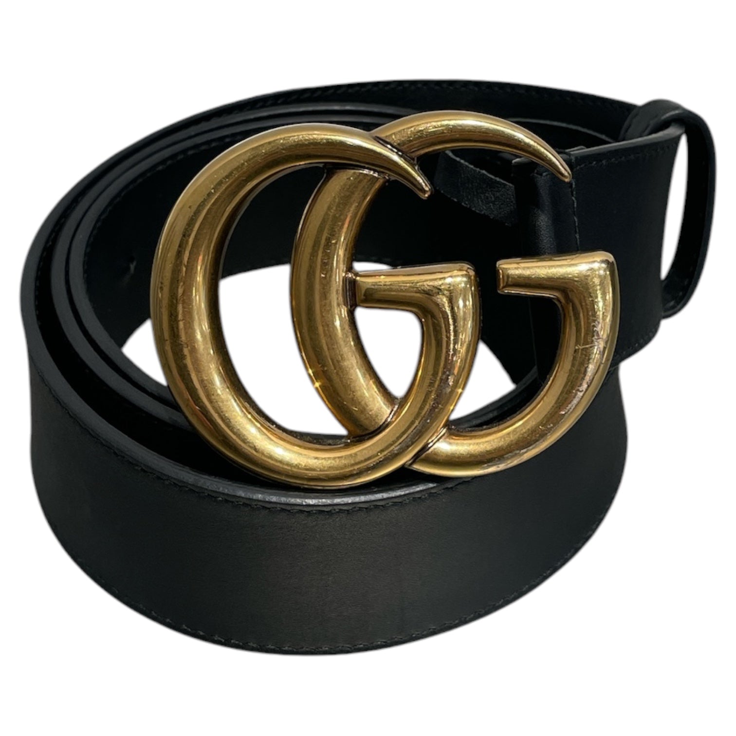GUCCI/Belt/Leather/BLK/M's/GOLD GG BUCKLE view 1