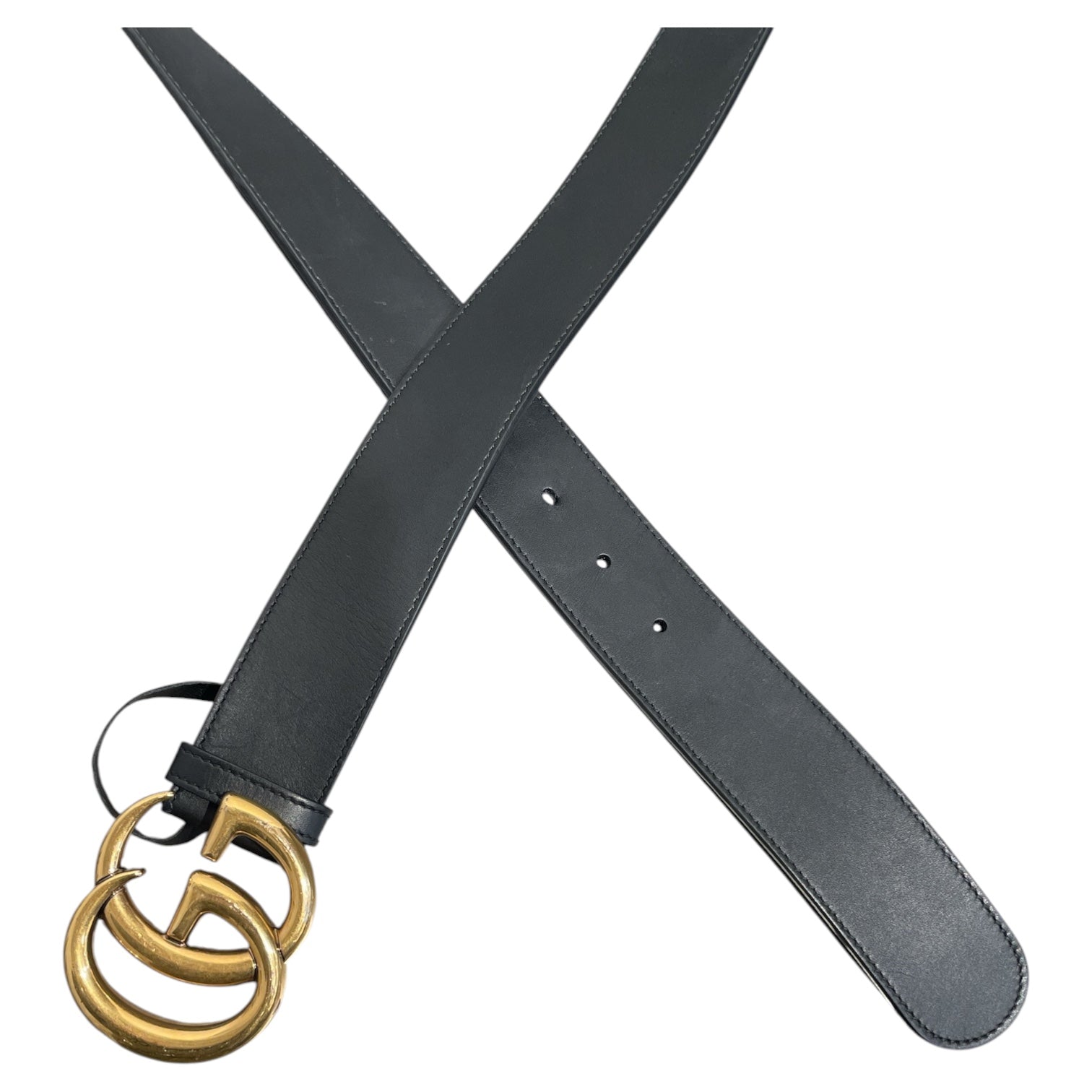 GUCCI/Belt/Leather/BLK/M's/GOLD GG BUCKLE view 2