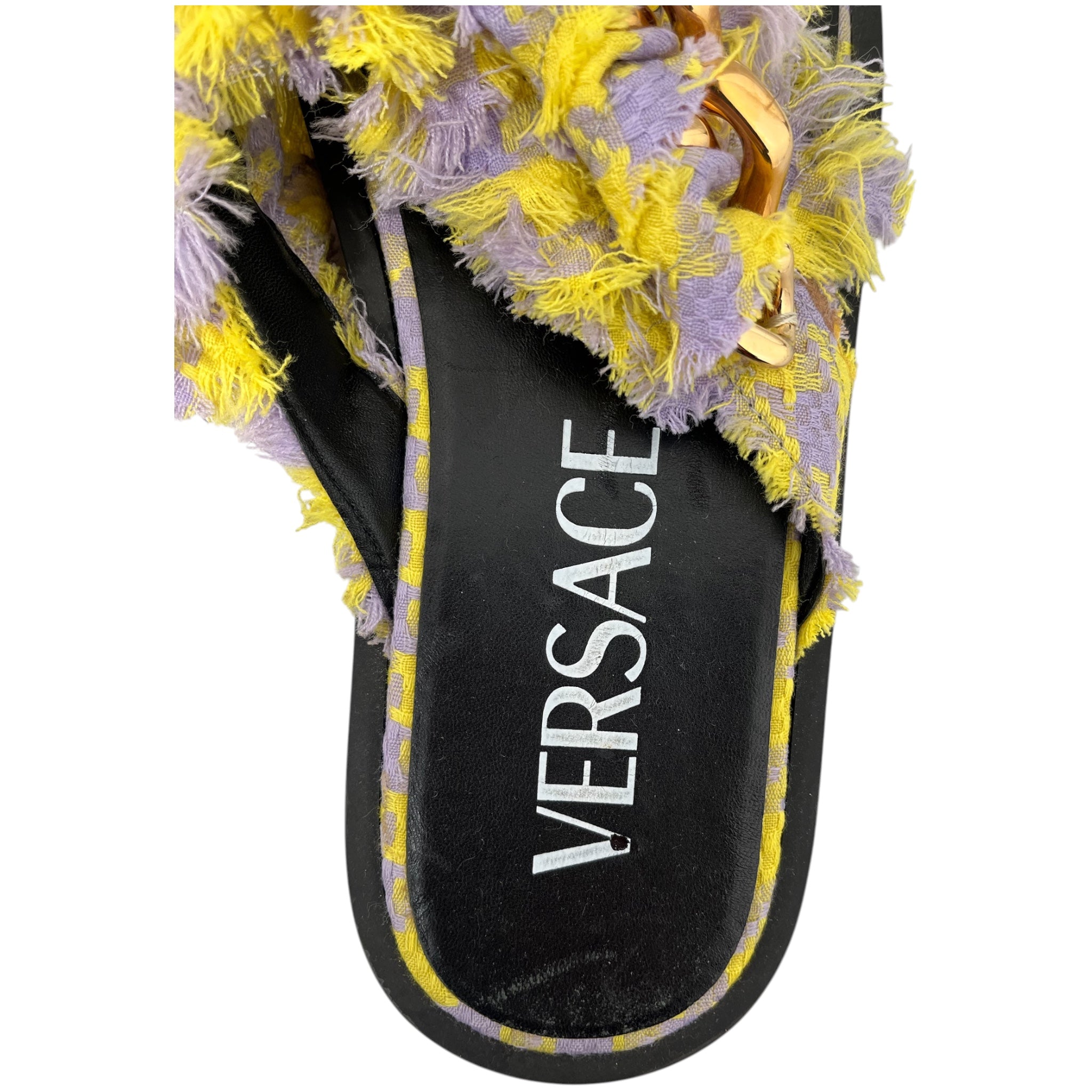 VERSACE/Sandals/EU 40/Plaid/YEL/Open-Toe/GOLD CHAIN STRAP BLACK SOLE view 4