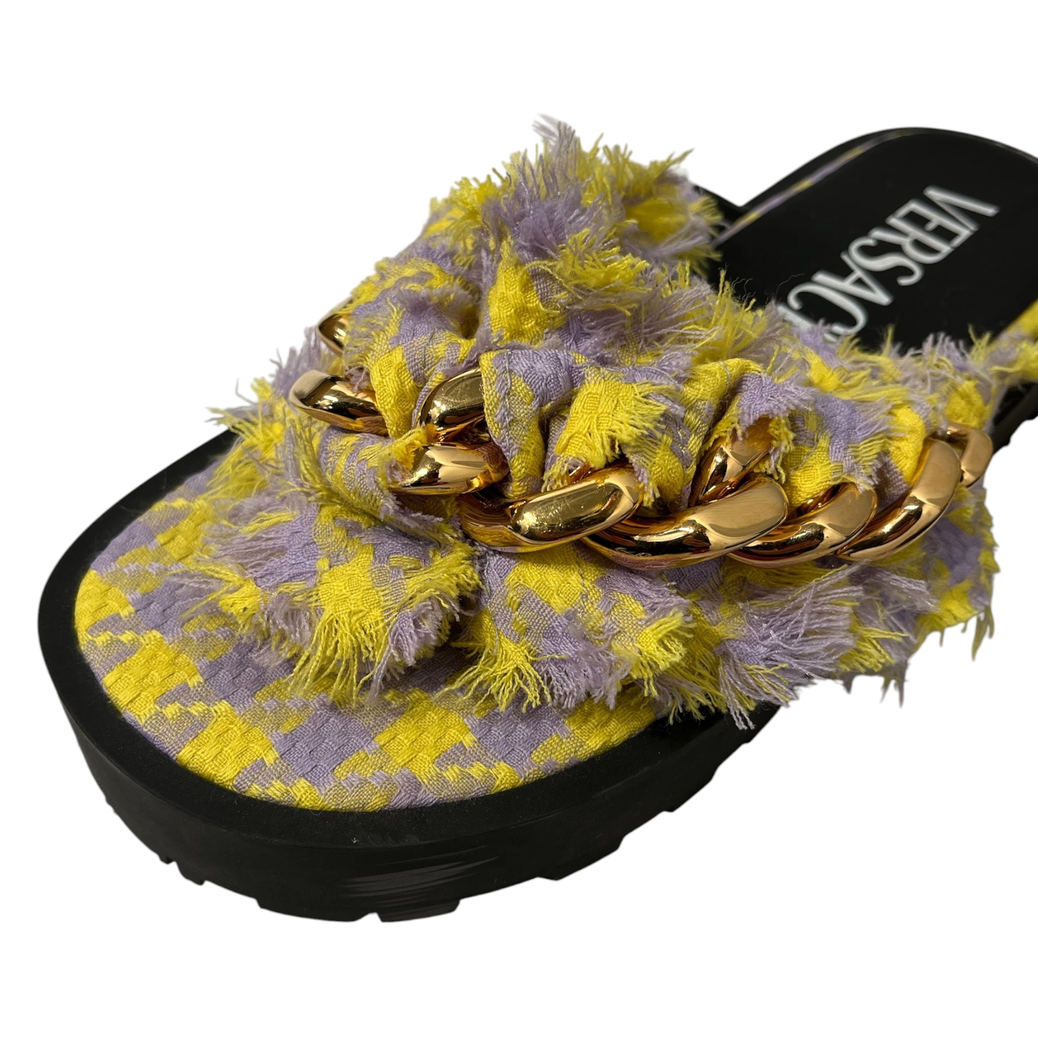 VERSACE/Sandals/EU 40/Plaid/YEL/Open-Toe/GOLD CHAIN STRAP BLACK SOLE view 5