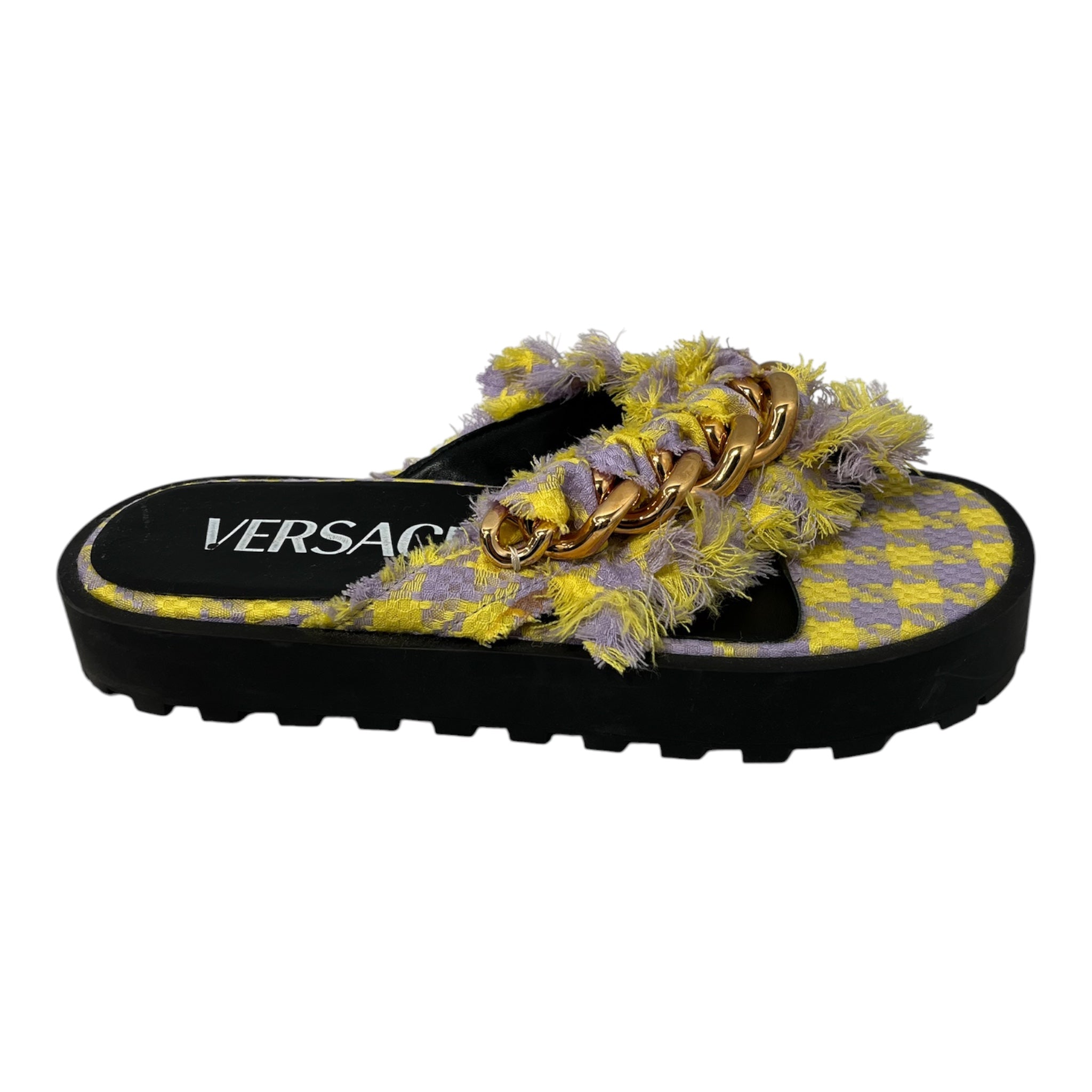 VERSACE/Sandals/EU 40/Plaid/YEL/Open-Toe/GOLD CHAIN STRAP BLACK SOLE view 3