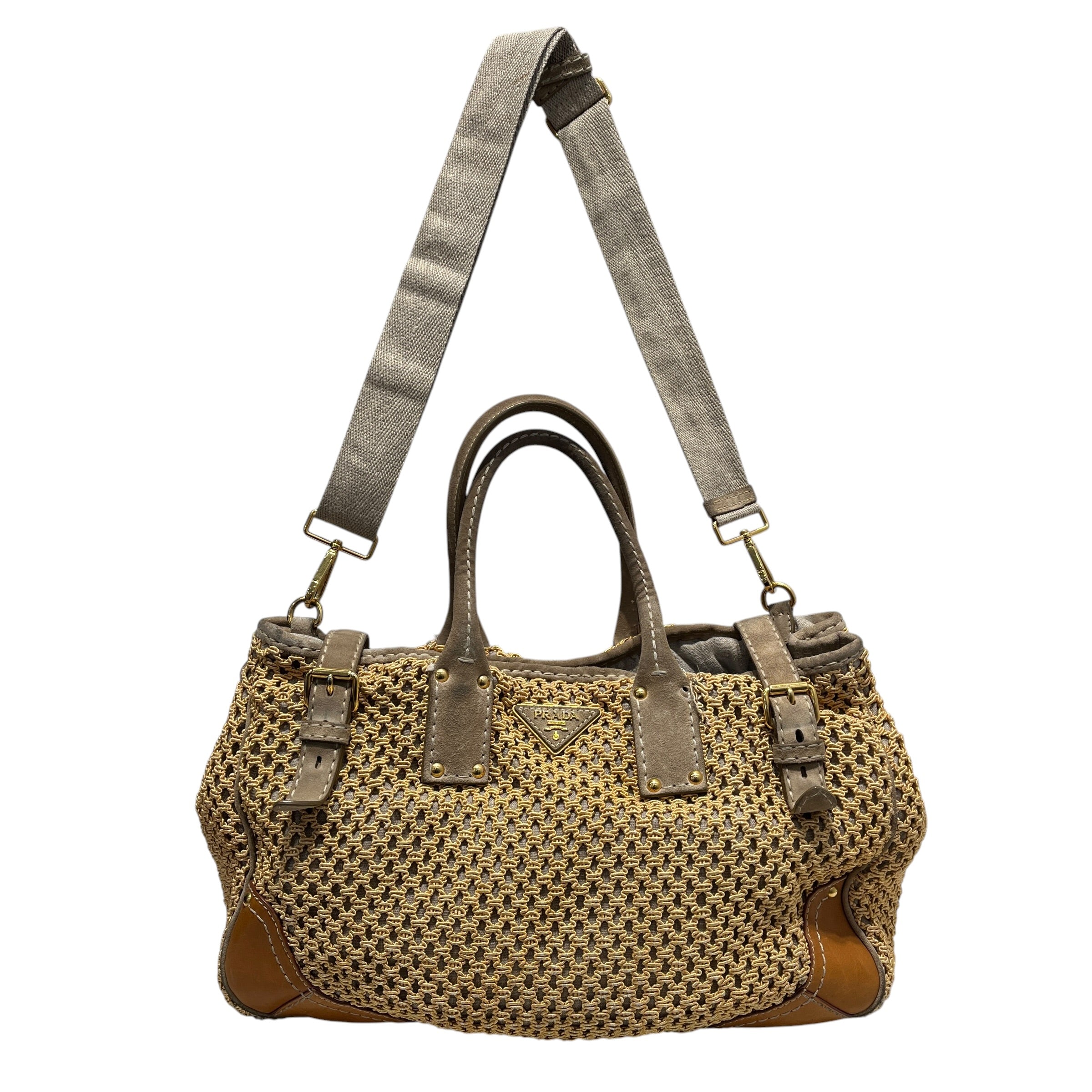 PRADA/Tote Bag/Leather/BEG/Canapa Stuoia Convertible Tote view 1