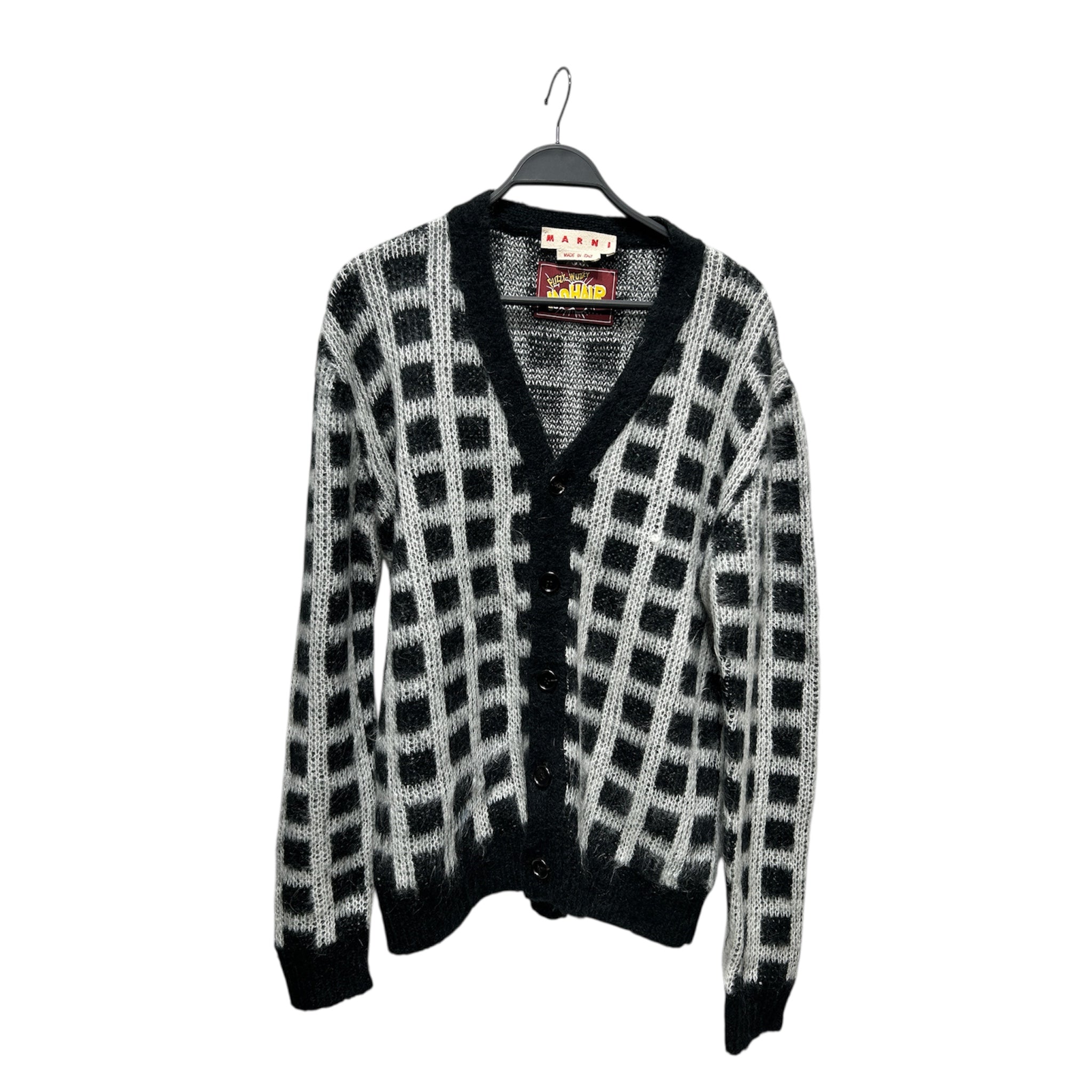 MARNI/Heavy Cardigan/50/Plaid/Wool/BLK/MOHAIR view 1
