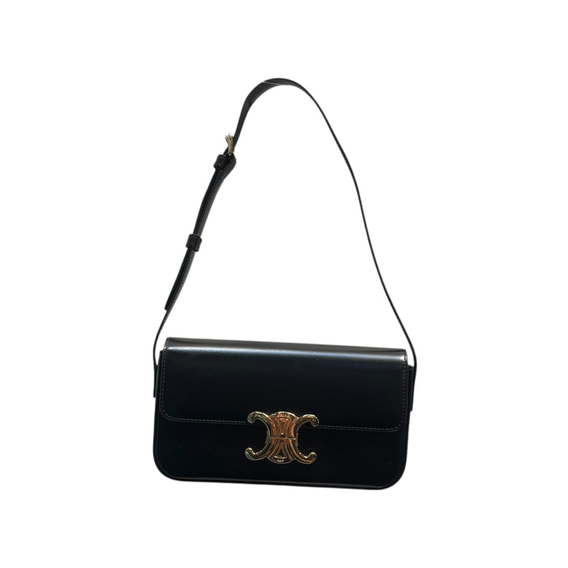 CELINE/Hand Bag/OS/Leather/BLK/Gold clasp bag no zipper