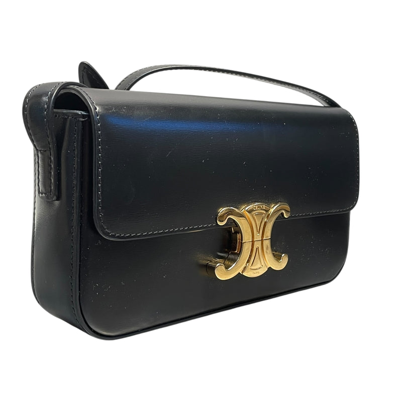 CELINE/Hand Bag/OS/Leather/BLK/Gold clasp bag no zipper