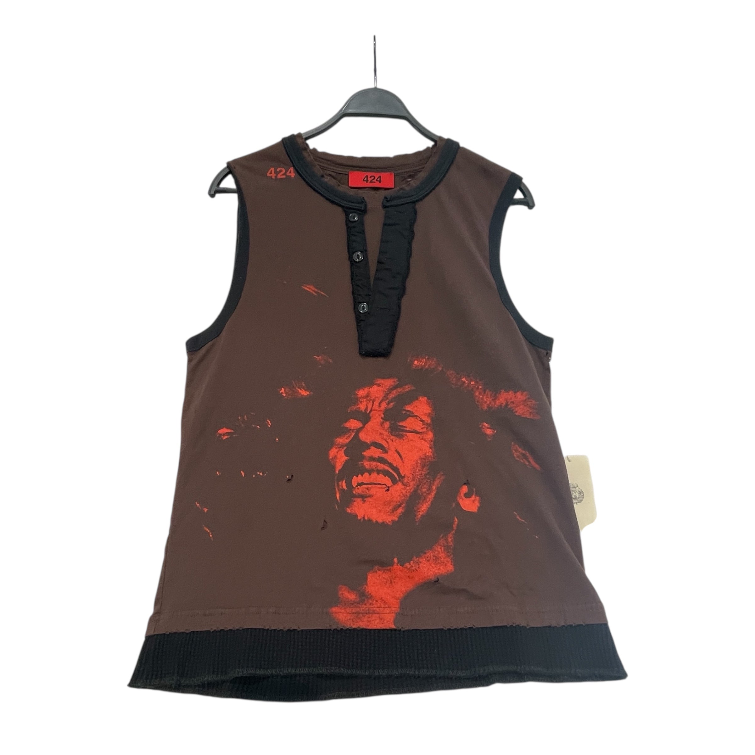 424(FourTwoFour)/Tank Top/L/Cotton/BRW/All Over Print/Bob Marley view 1