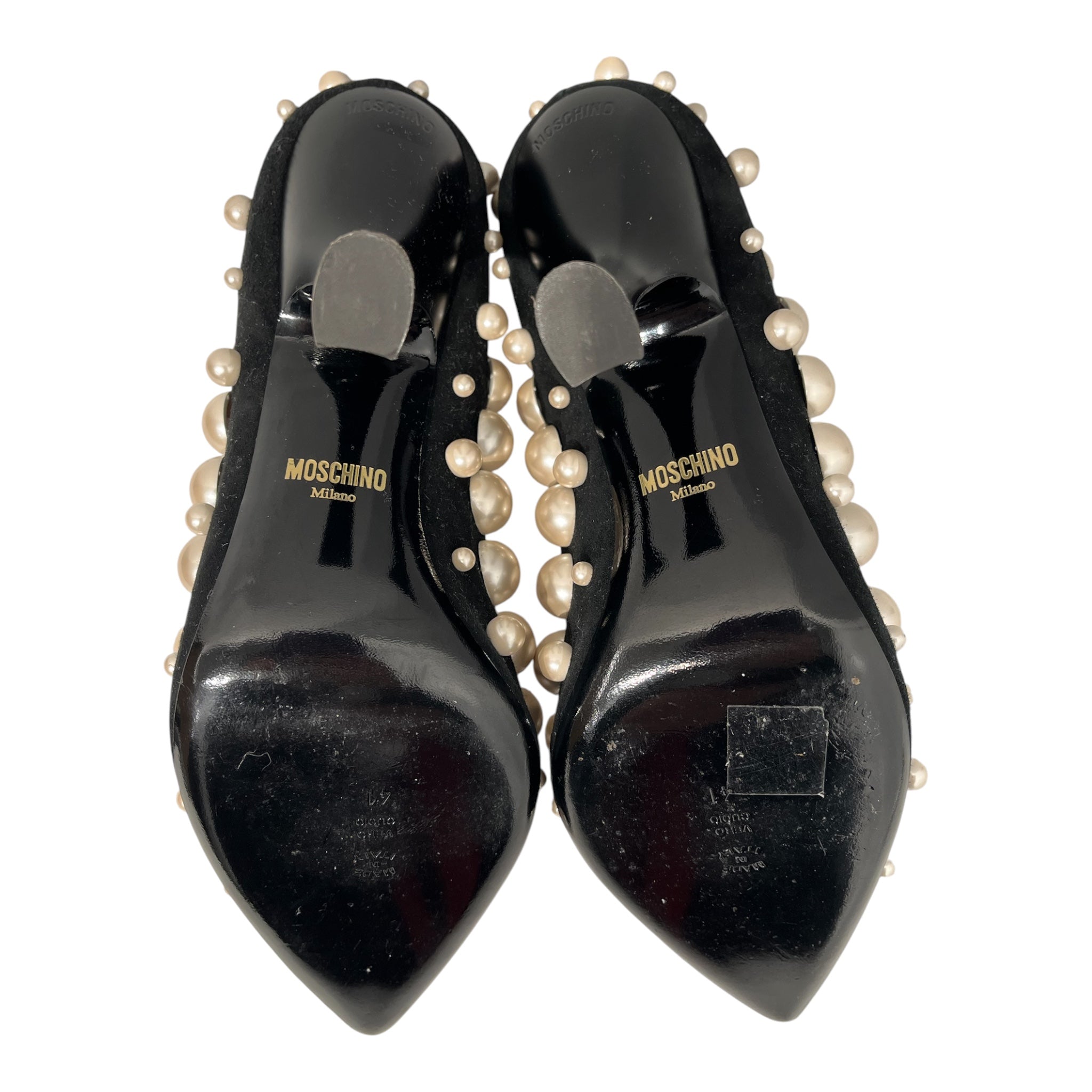 MOSCHINO/Heels/EU 41/Leather/BLK/PEARLS ALL OVER BACK LOGO view 6