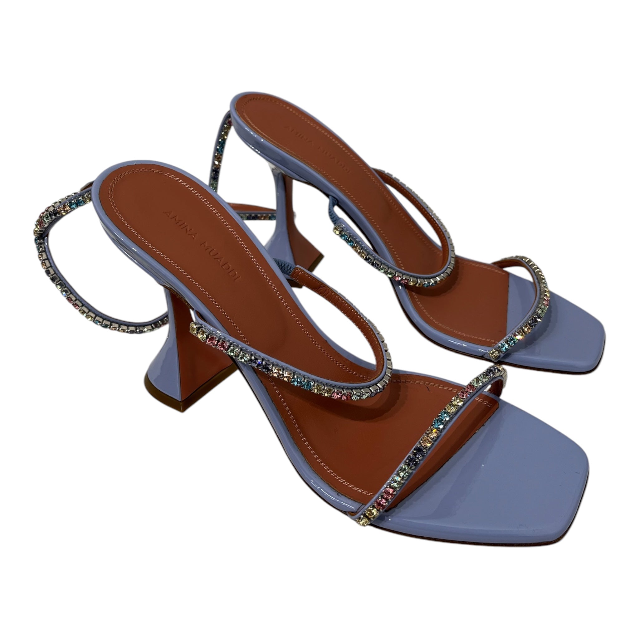 AMINA MUADDI/Heels/EU 39/BLU/Ankle Strap/3 strap multi color gem detail view 1