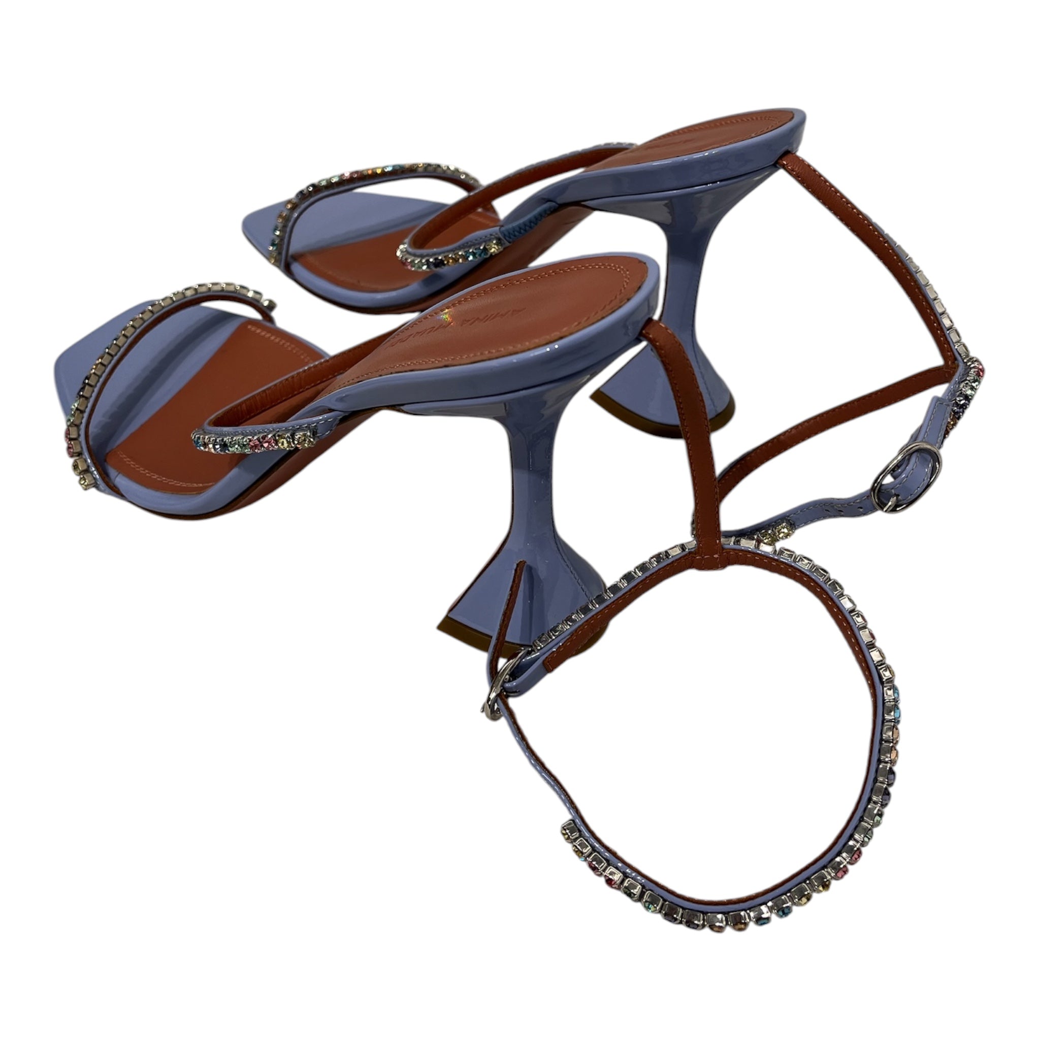 AMINA MUADDI/Heels/EU 39/BLU/Ankle Strap/3 strap multi color gem detail view 2
