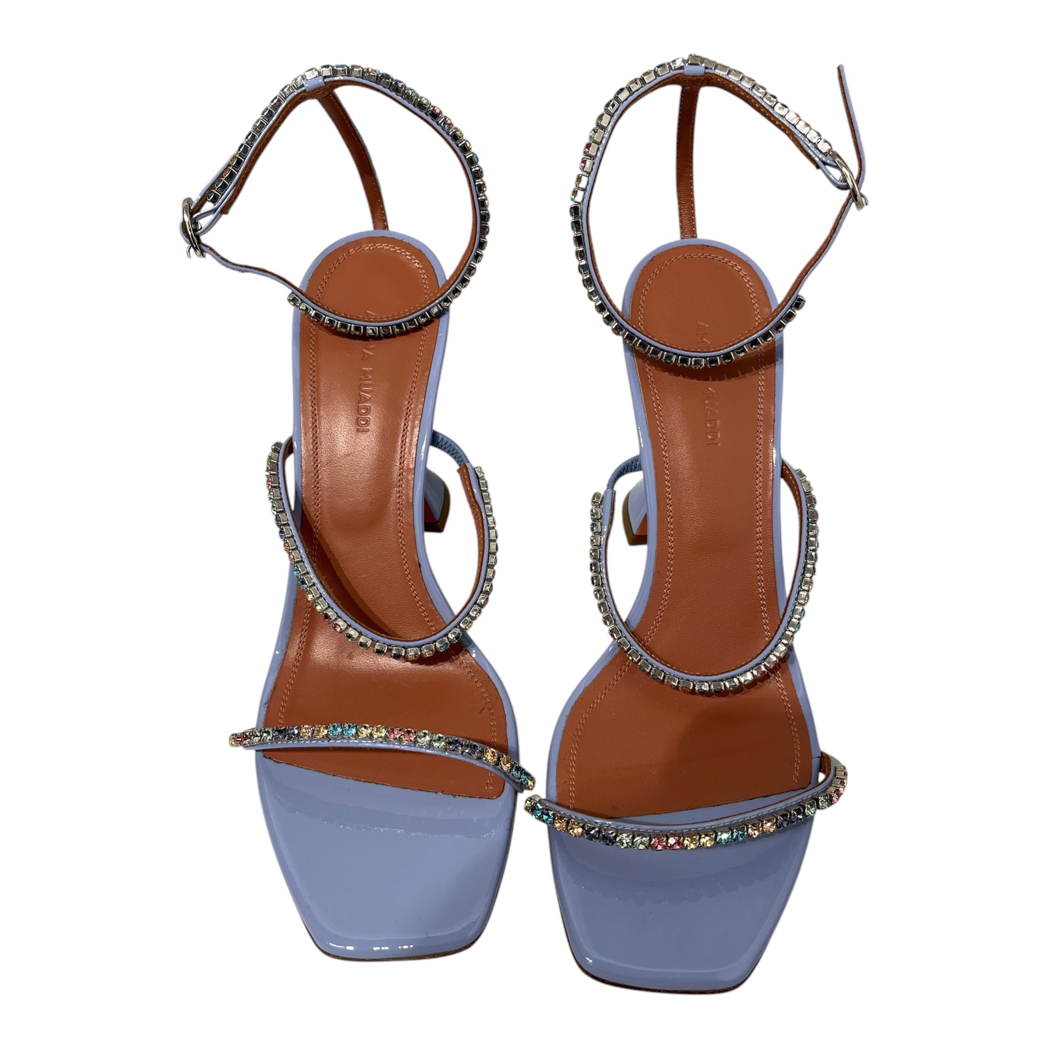 AMINA MUADDI/Heels/EU 39/BLU/Ankle Strap/3 strap multi color gem detail view 6