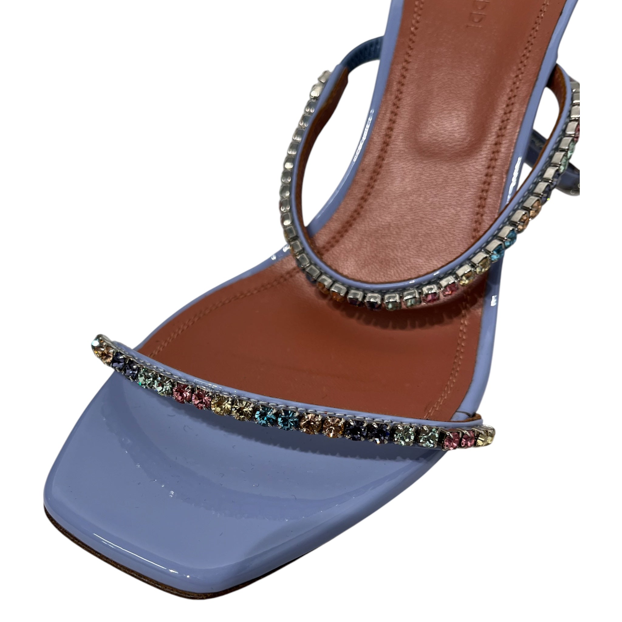 AMINA MUADDI/Heels/EU 39/BLU/Ankle Strap/3 strap multi color gem detail view 5