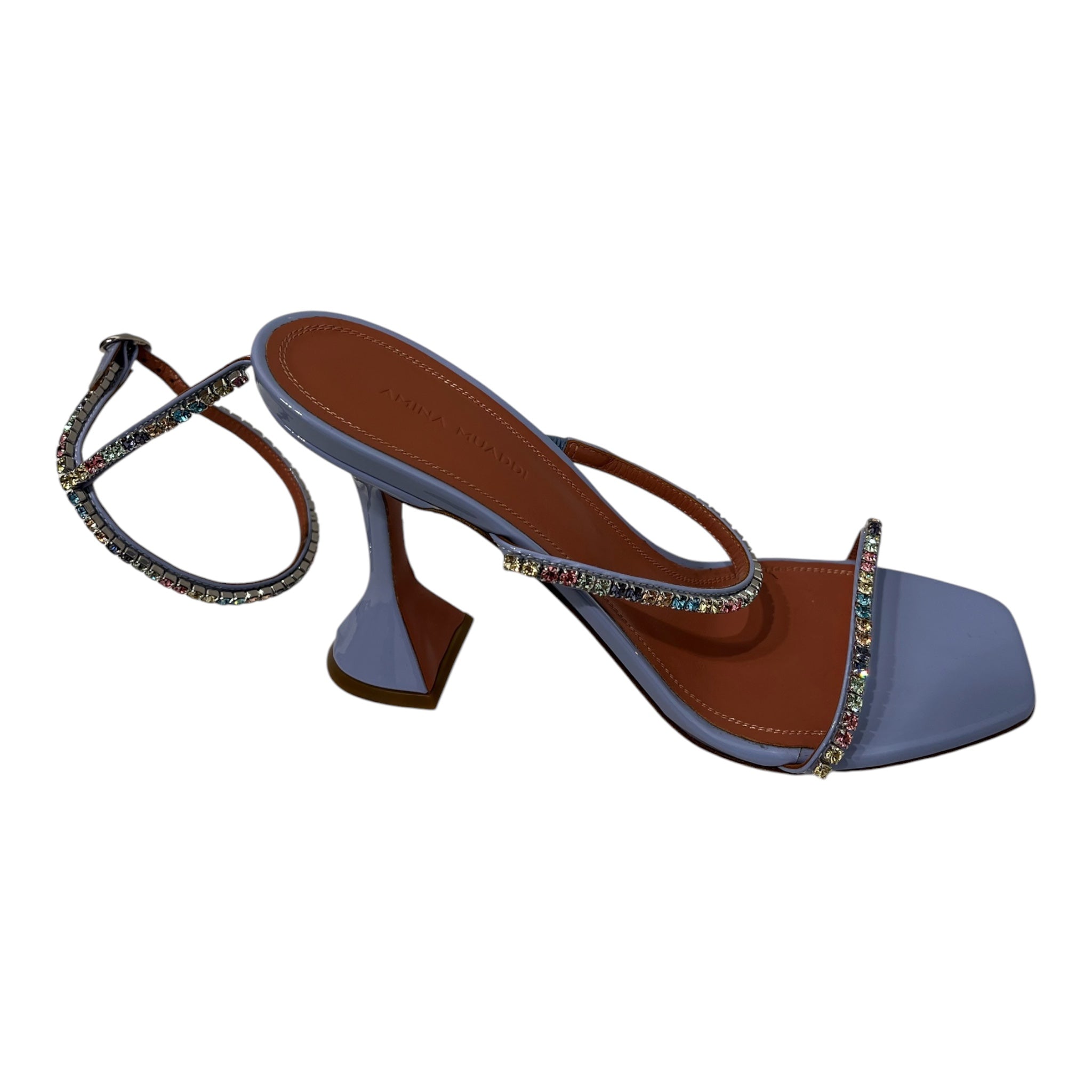 AMINA MUADDI/Heels/EU 39/BLU/Ankle Strap/3 strap multi color gem detail view 3