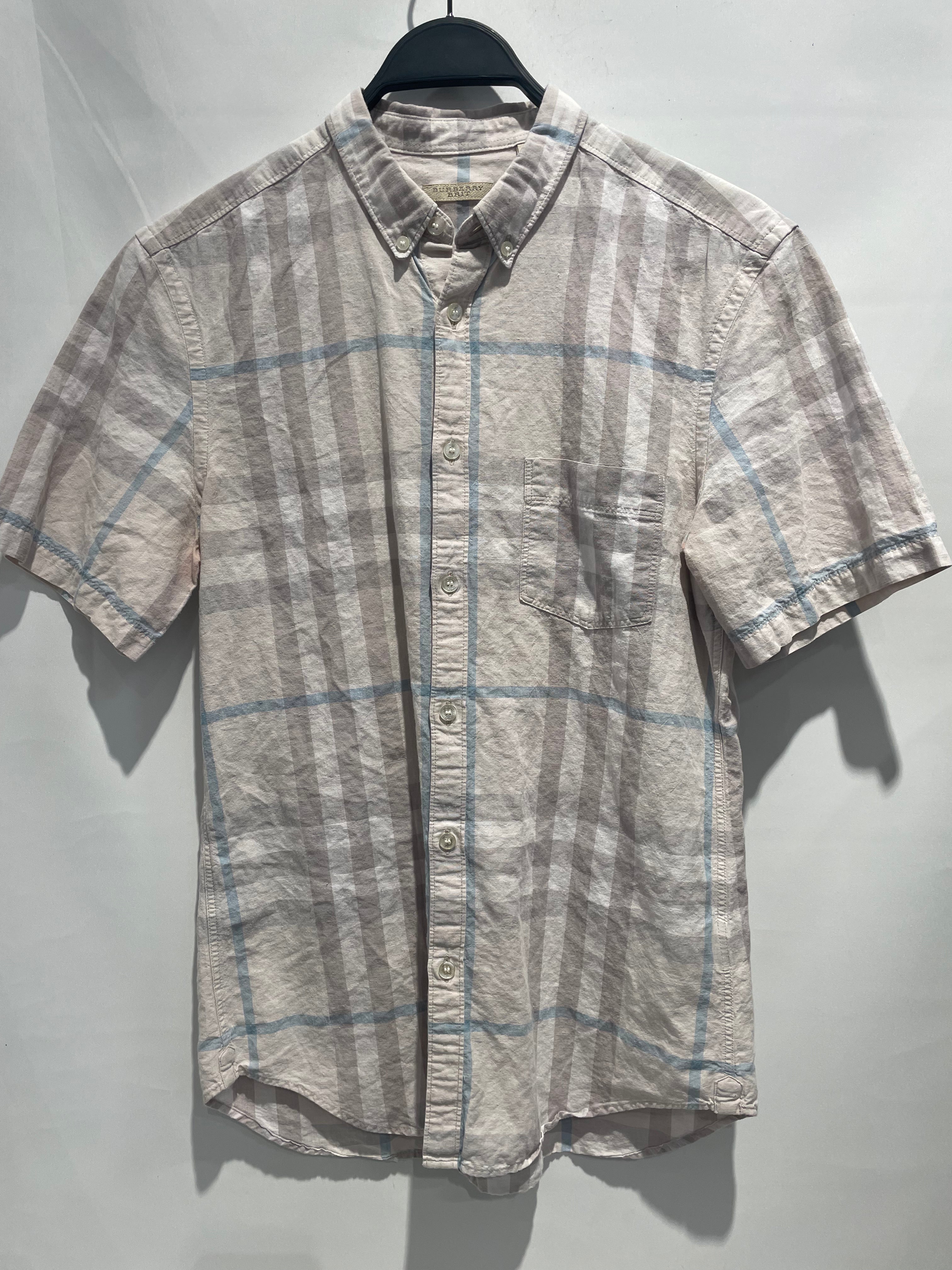 BURBERRY BRIT/SS Shirt/M/Cotton/WHT/Plaid/Wht/Gry/Blu Tartan Shirt view 1