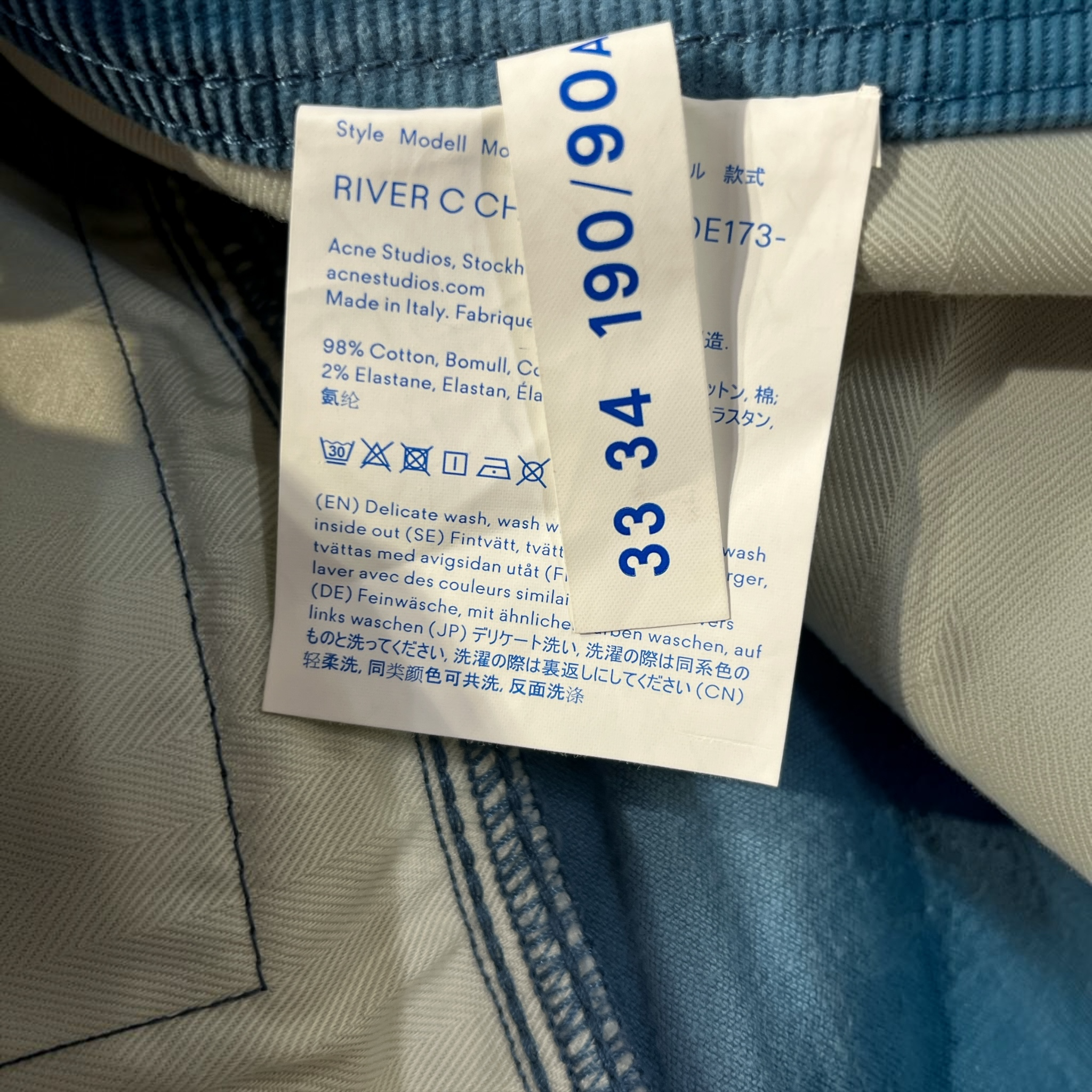 Acne Studios/Straight Pants/33/Cotton/BLU/CURDUROY view 3