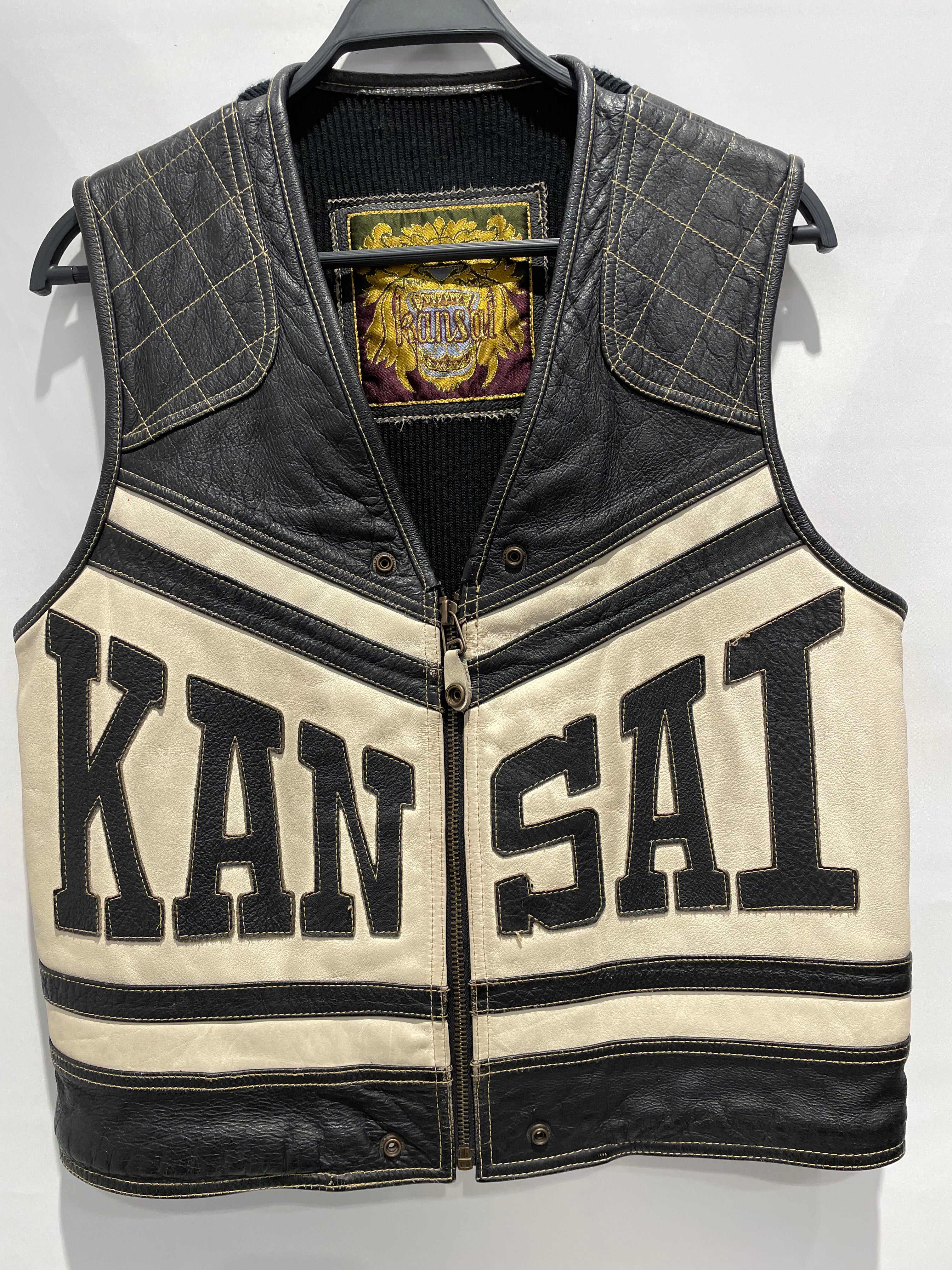 KANSAI/Vest/Leather/BLK/Black and white "Kansai" log view 1