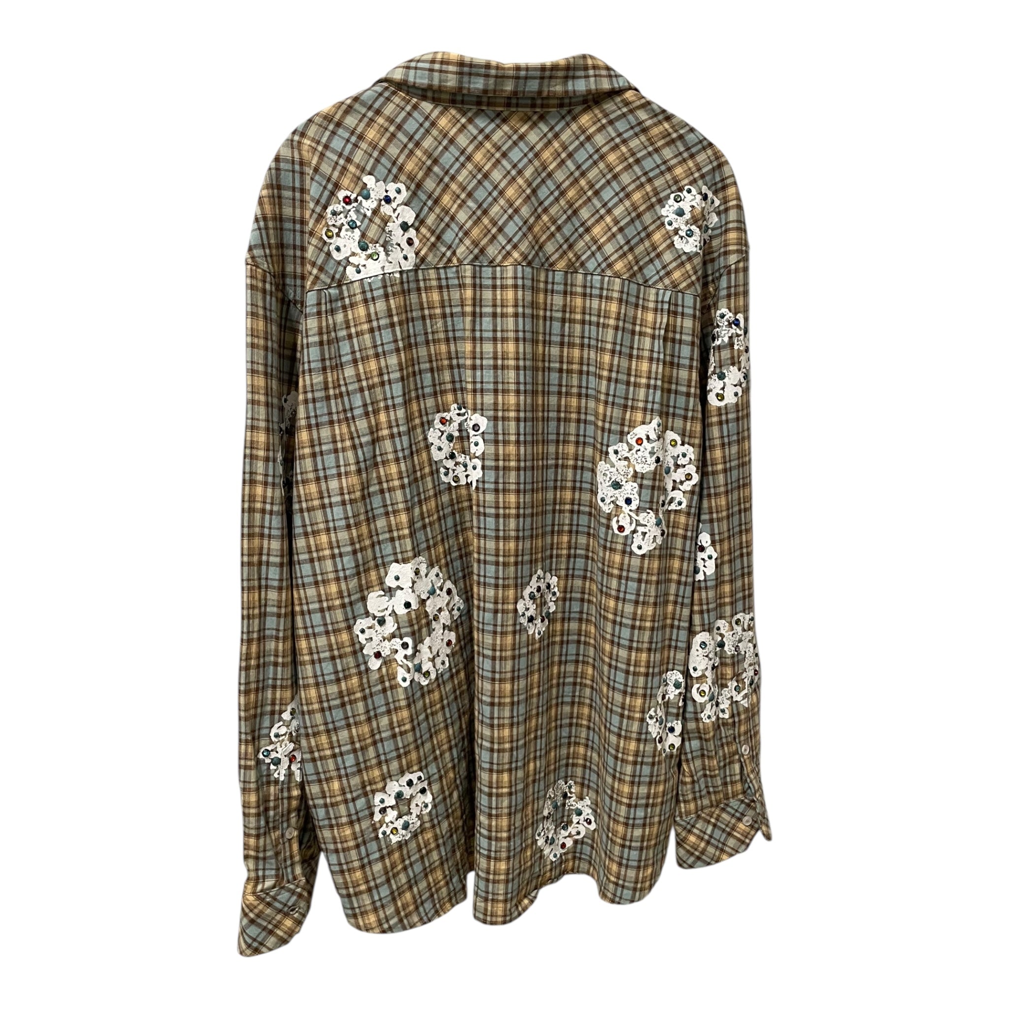 DENIM TEARS/Flannel Shirt/XXL/Cotton/BEG/Plaid/RHINESTONE COTTON WREATH view 2