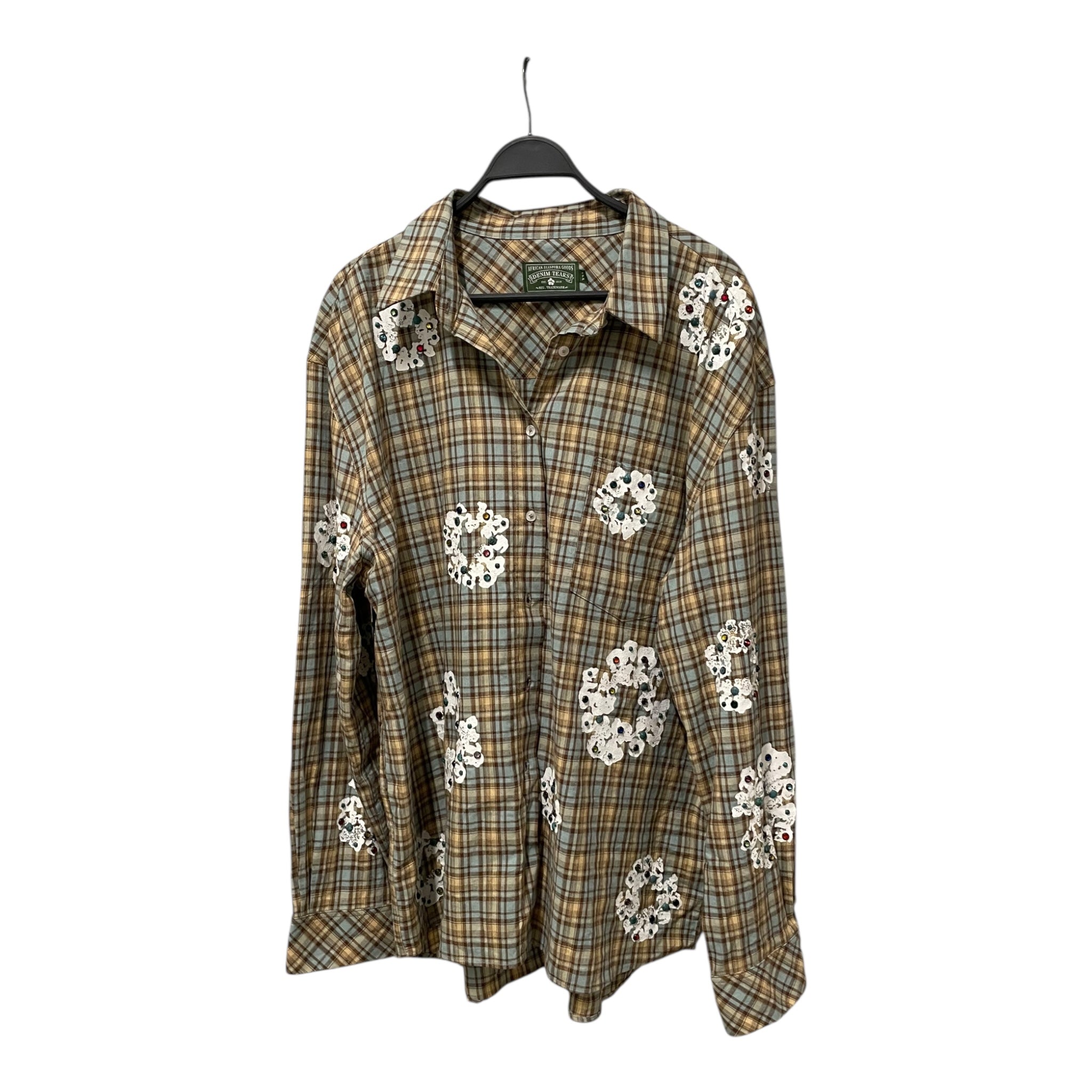 DENIM TEARS/Flannel Shirt/XXL/Cotton/BEG/Plaid/RHINESTONE COTTON WREATH view 1
