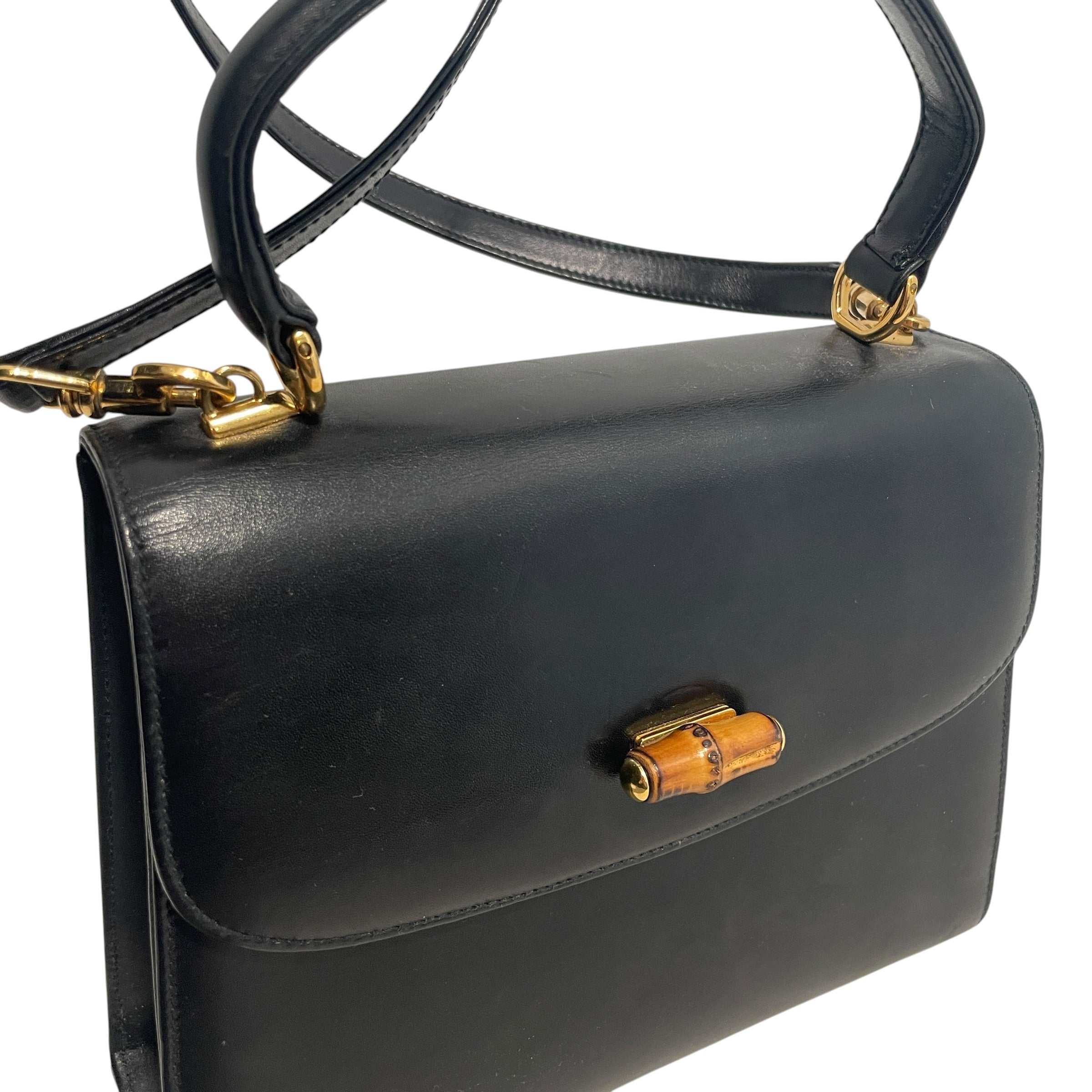 GUCCI/Hand Bag/Leather/BLK/Vintage Bamboo Handle Bag view 3