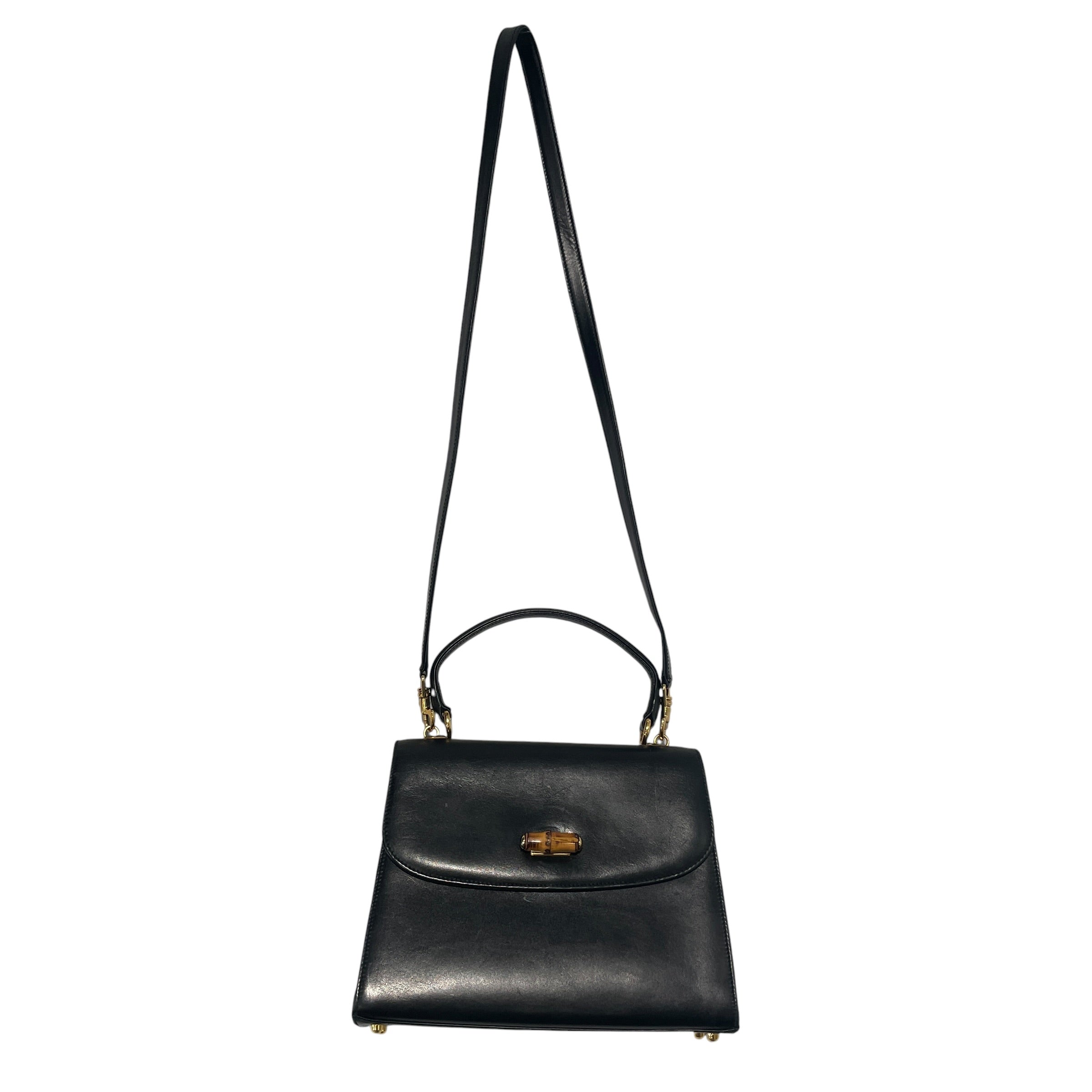 GUCCI/Hand Bag/Leather/BLK/Vintage Bamboo Handle Bag view 1