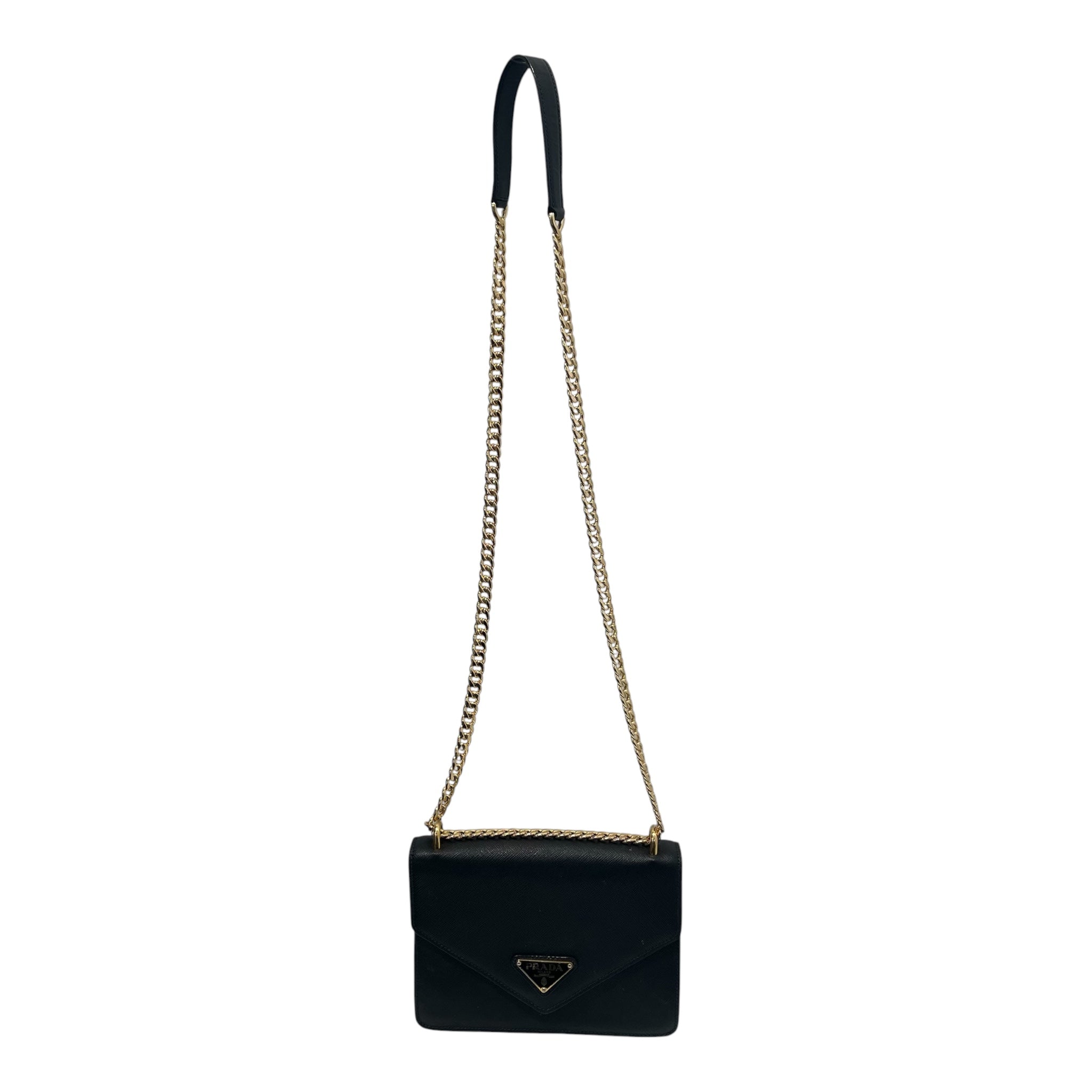 PRADA/Cross Body Bag/Leather/BLK/FFIANO ENVELOPE BAG view 1