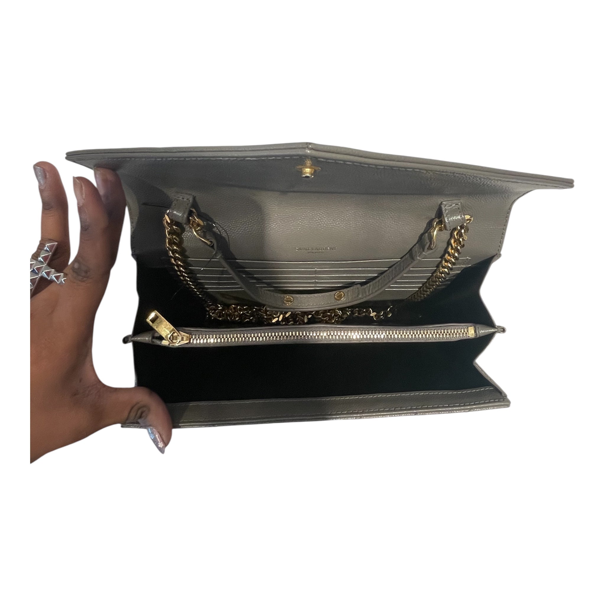 YVES SAINT LAURENT/Bag/Leather/SLV/Envelope flap bag view 6