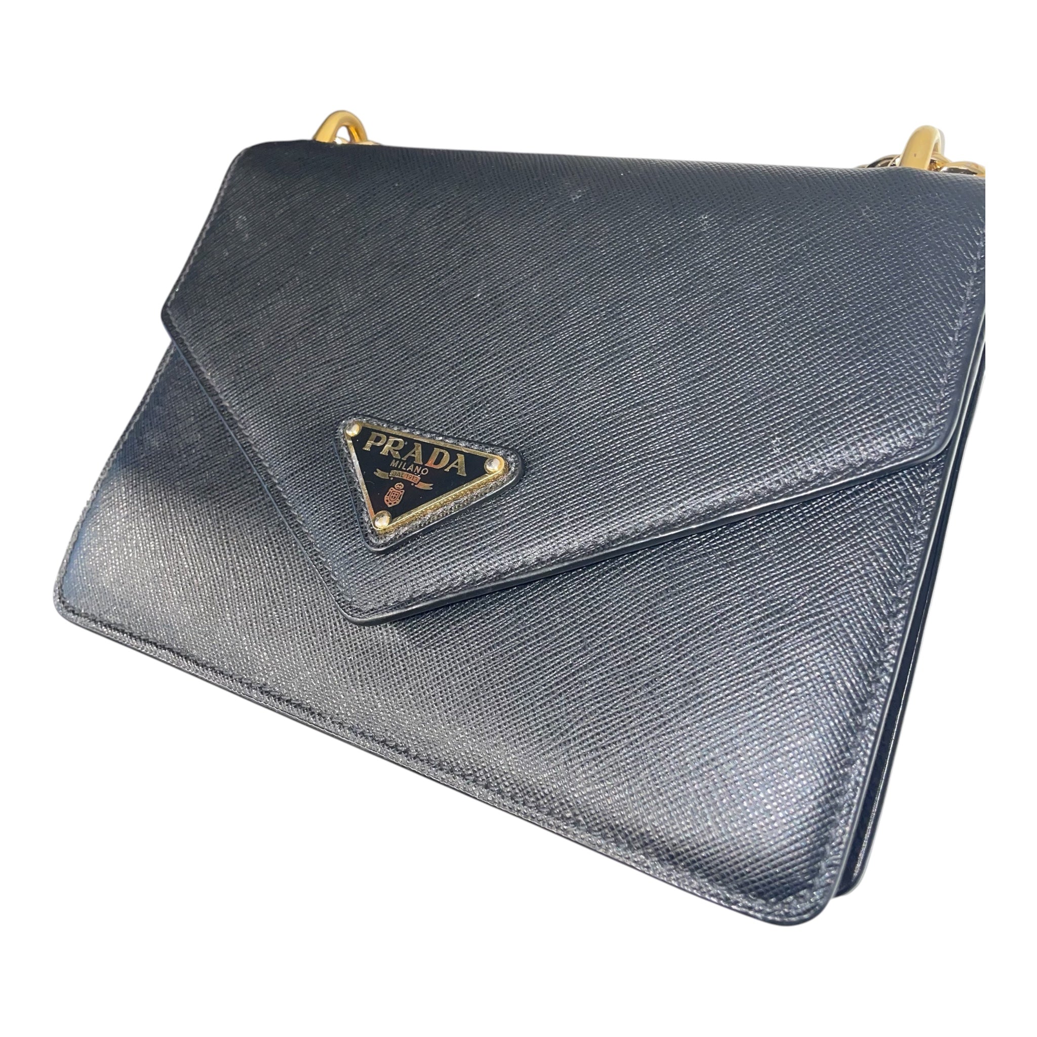 PRADA/Cross Body Bag/Leather/BLK/FFIANO ENVELOPE BAG view 6