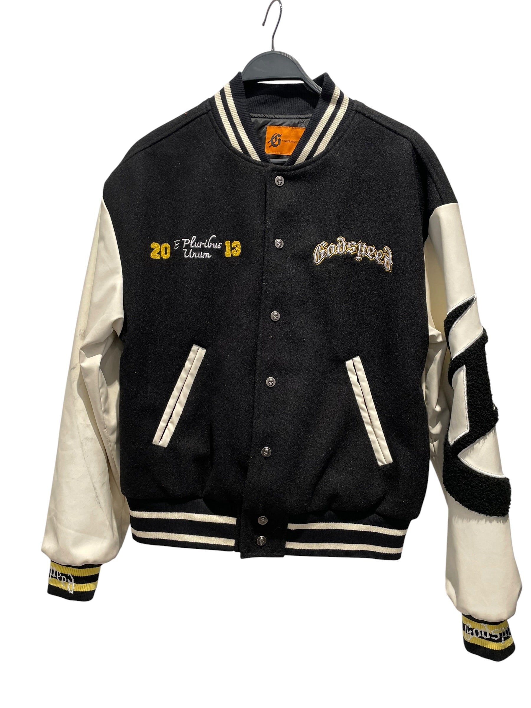 GODSPEED NEW YORK/Baseball Jkt/M/Polyester/BLK/Graphic/FW2025 ESTMMXIII Varsity view 1