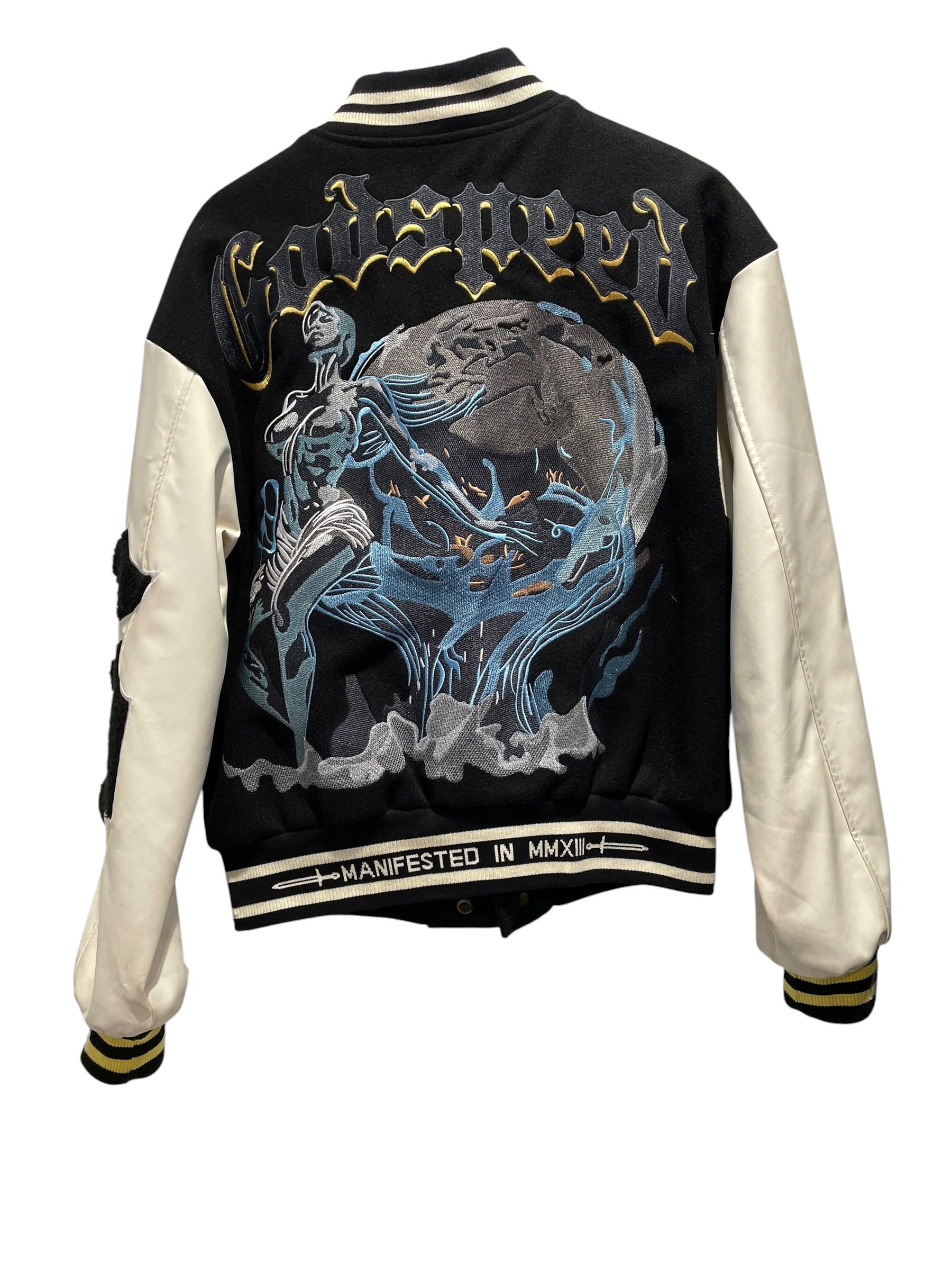 GODSPEED NEW YORK/Baseball Jkt/M/Polyester/BLK/Graphic/FW2025 ESTMMXIII Varsity view 2