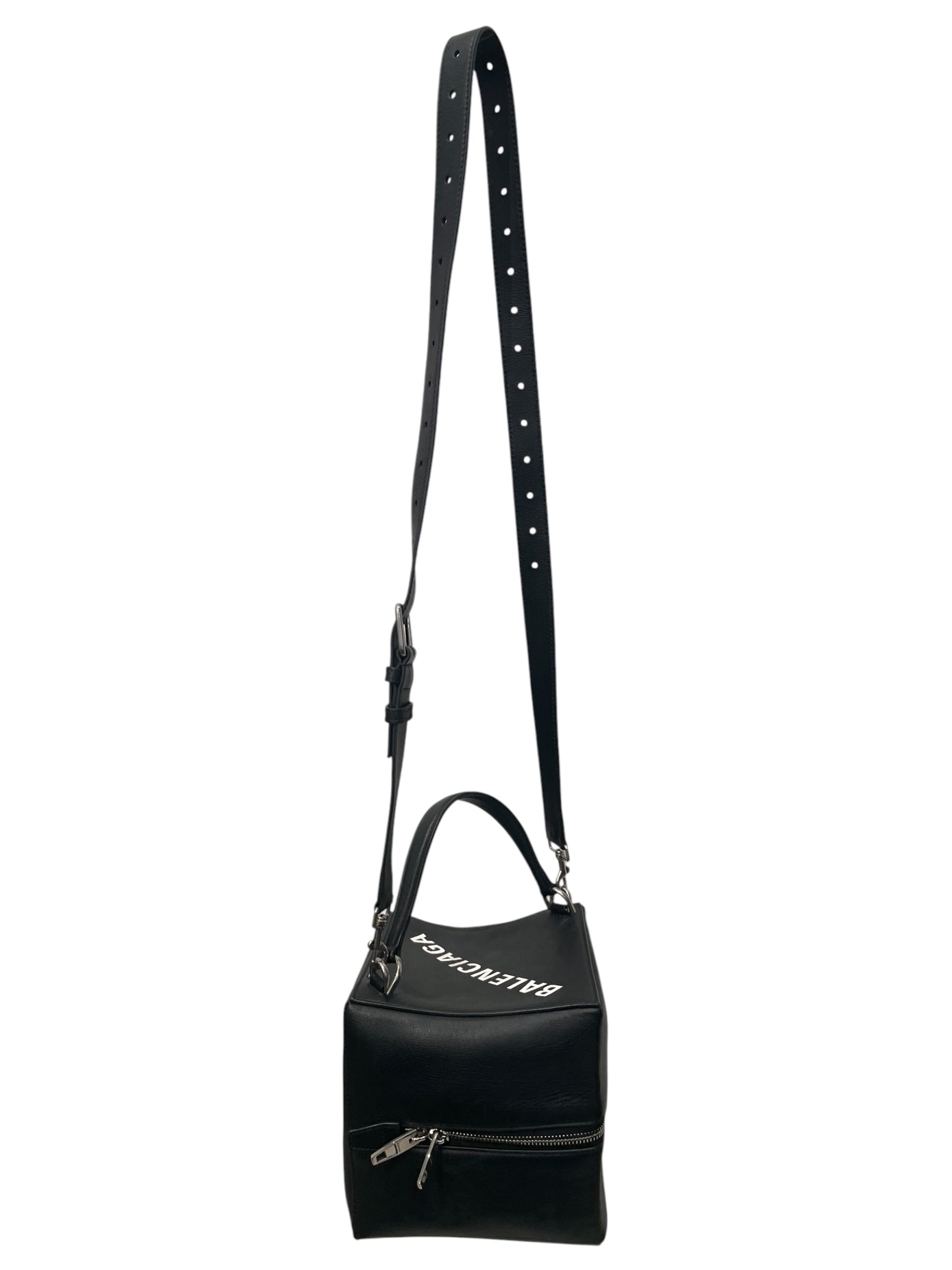 BALENCIAGA/Cross Body Bag/Leather/BLK/SQUARE LOGO ON TOP view 1