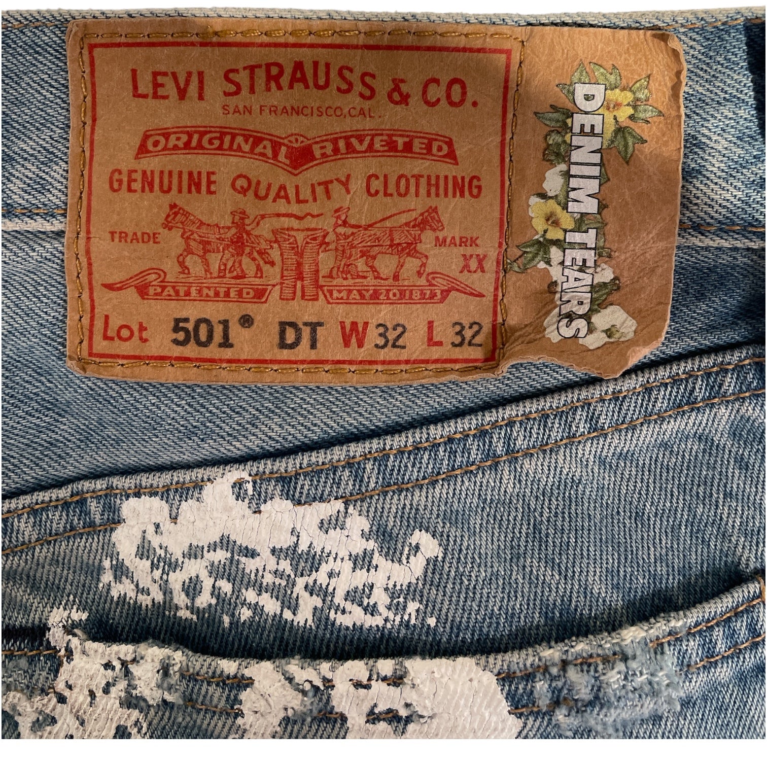 DENIM TEARS/Levi's/Straight Pants/32/Denim/BLU/Message in a Tear Printed Jean view 4