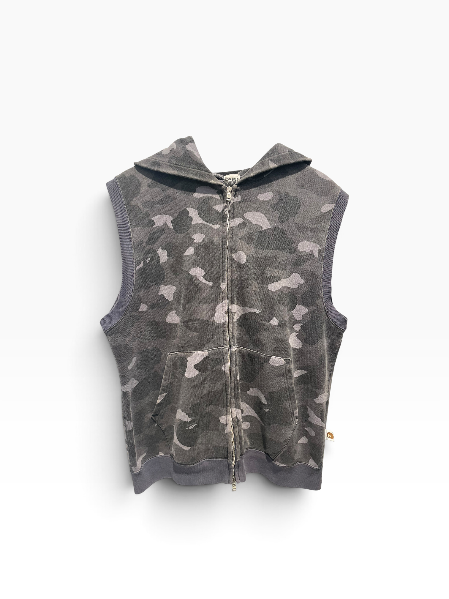 A BATHING APE/Zip Up Hoodie/M/Camouflage/Cotton/GRY/Sleeveless Camo Zip Up view 1