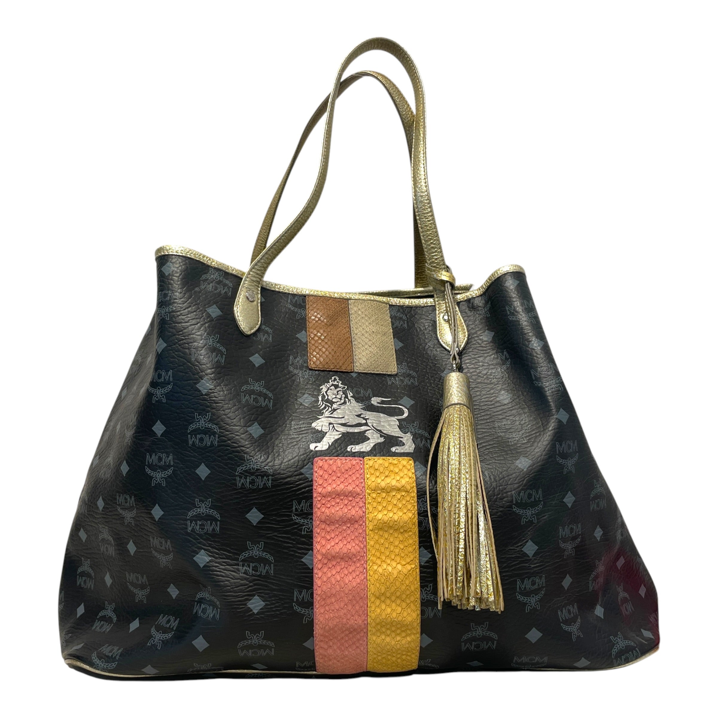 MCM/Tote Bag/Monogram/Leather/BLK/Lion Monogram TOte view 1