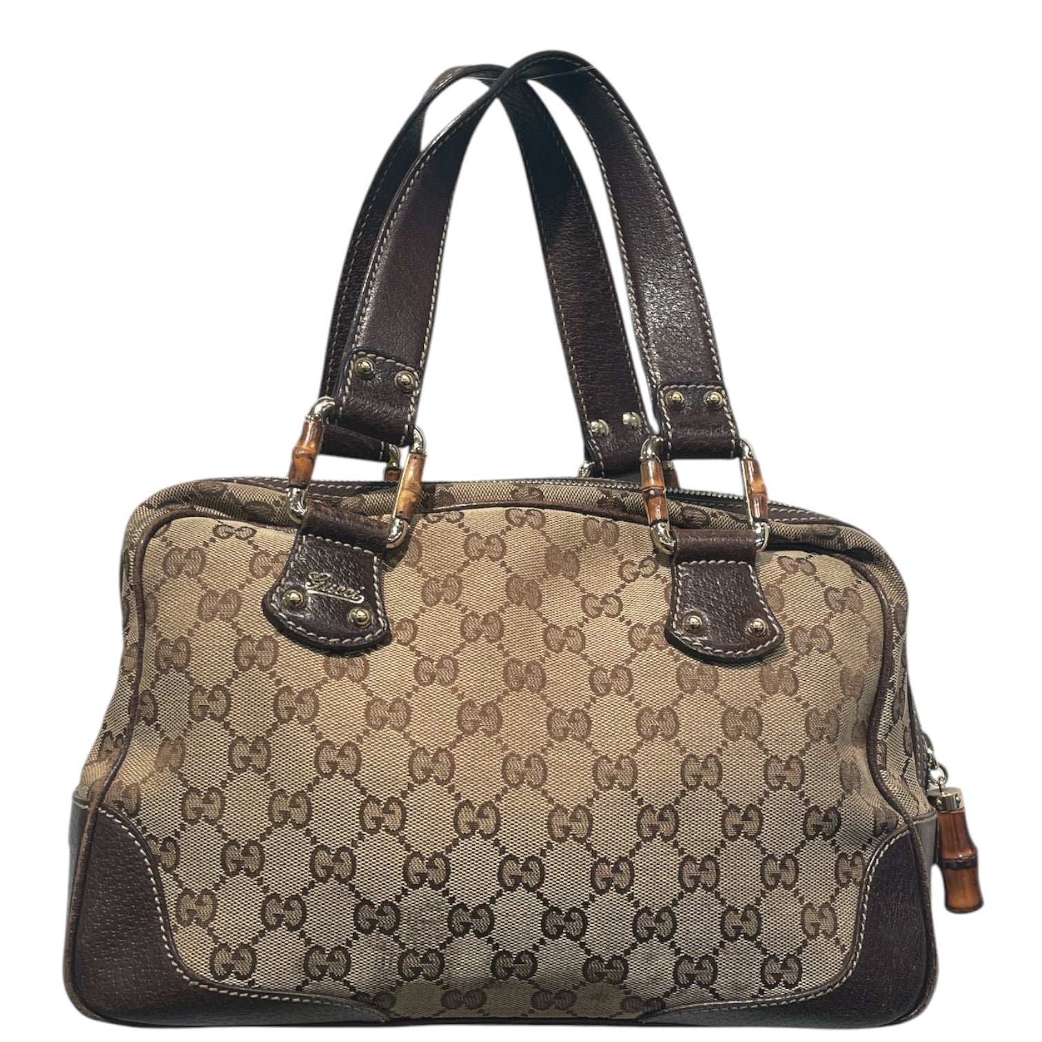 GUCCI/Boston Bag/Monogram/Cotton/CML/BAMBOO BOSTON view 1