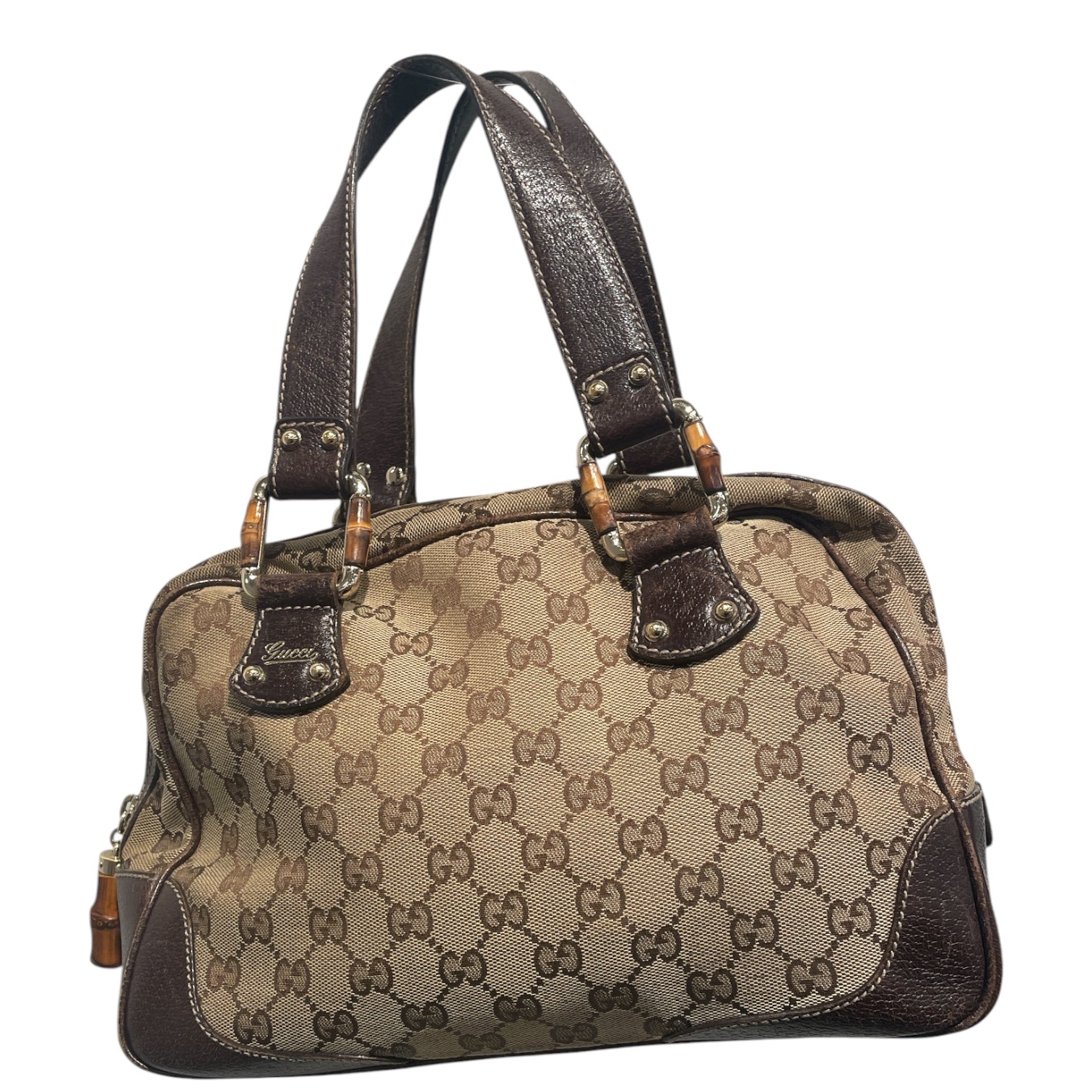 GUCCI/Boston Bag/Monogram/Cotton/CML/BAMBOO BOSTON view 2