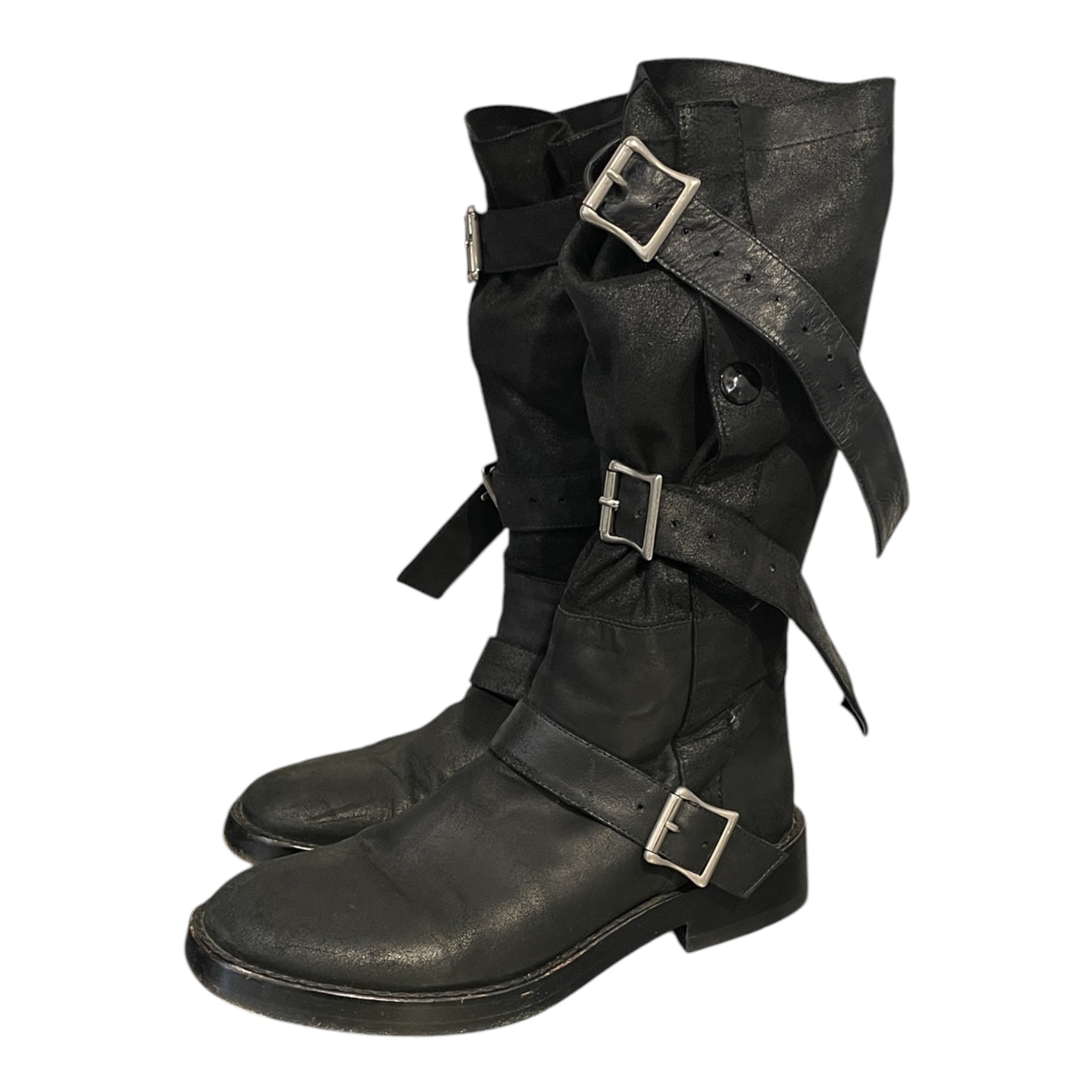 ANN DEMEULEMEESTER/Biker Boots/EU 37.5/Suede/BLK/3 bckles w/ snap buttons view 1