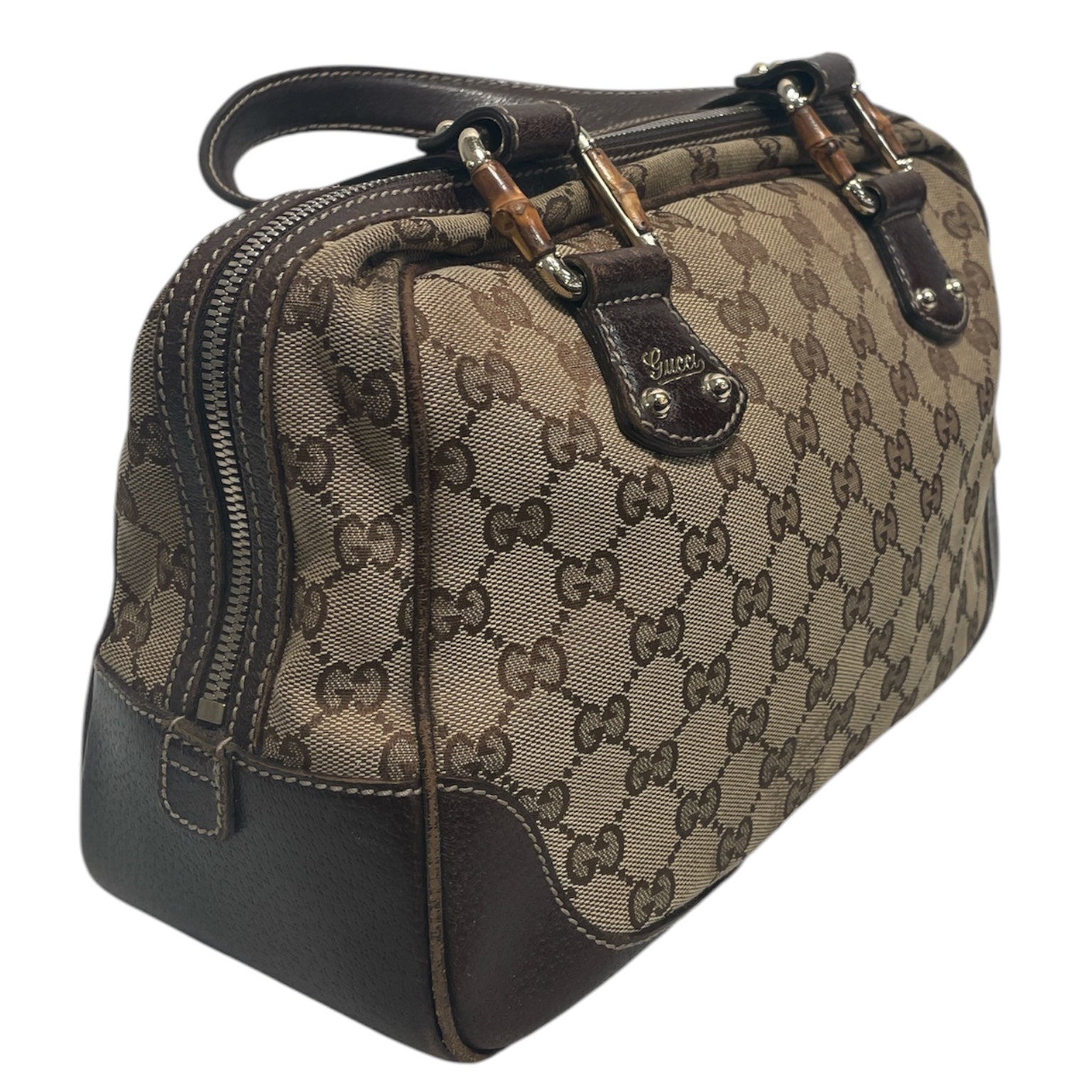 GUCCI/Boston Bag/Monogram/Cotton/CML/BAMBOO BOSTON view 6