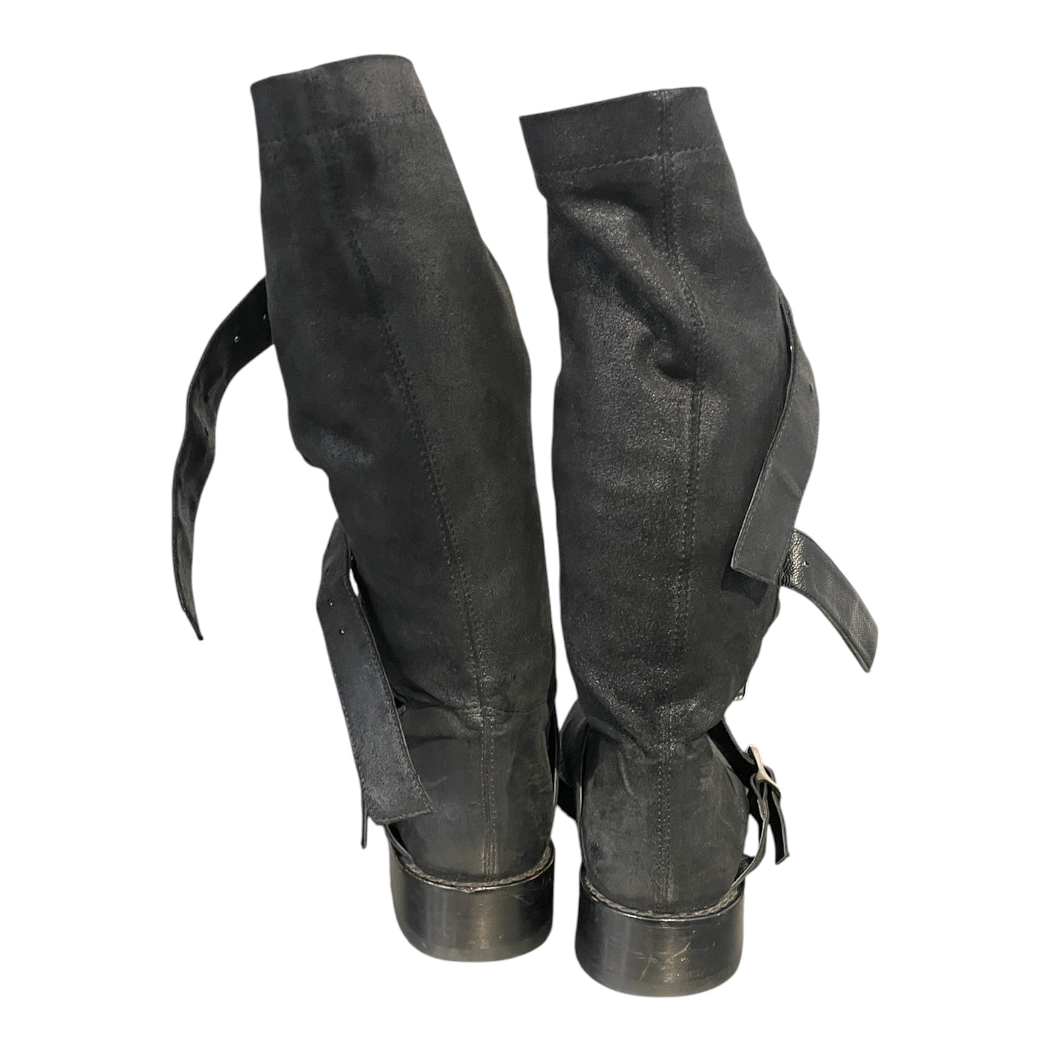 ANN DEMEULEMEESTER/Biker Boots/EU 37.5/Suede/BLK/3 bckles w/ snap buttons view 2