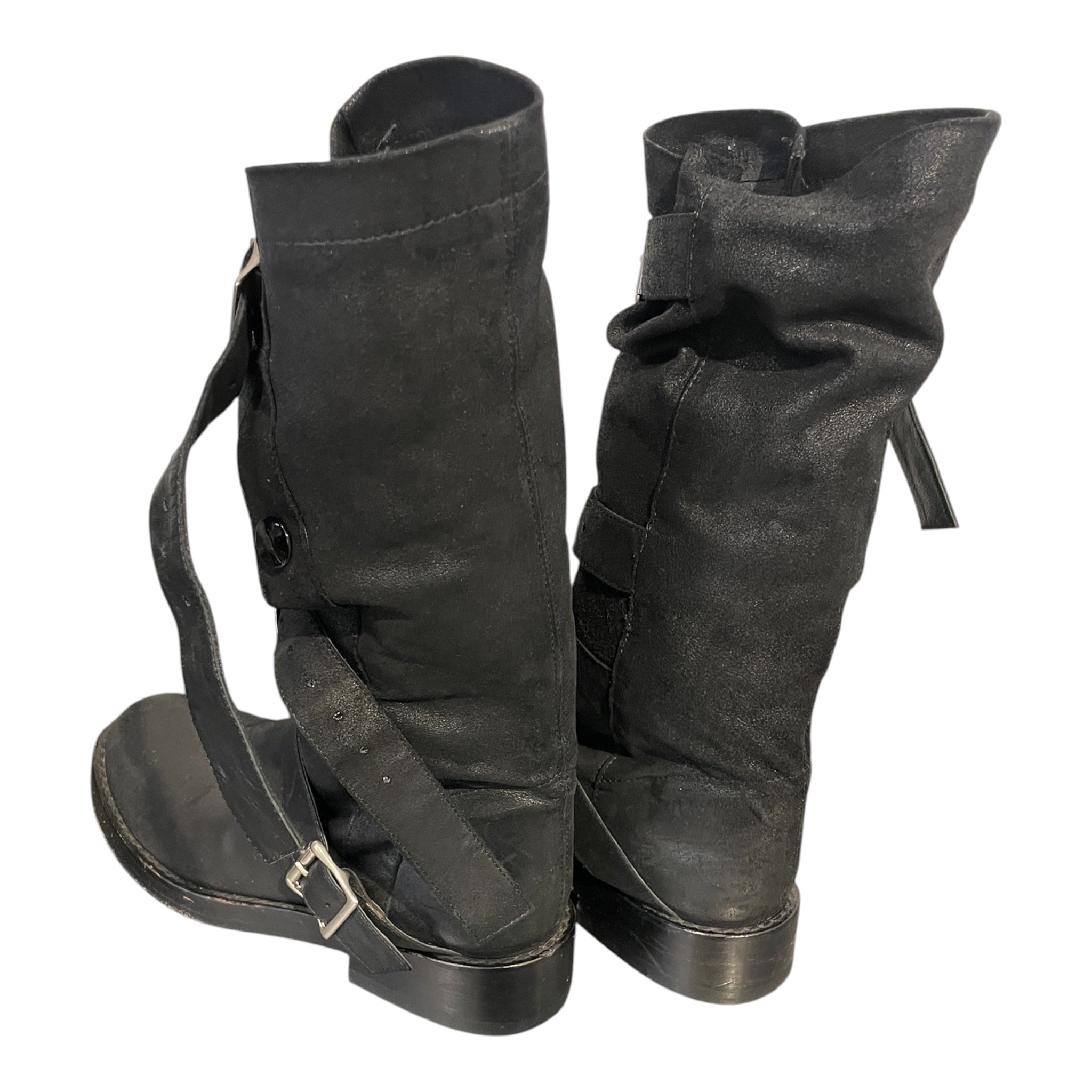 ANN DEMEULEMEESTER/Biker Boots/EU 37.5/Suede/BLK/3 bckles w/ snap buttons view 3