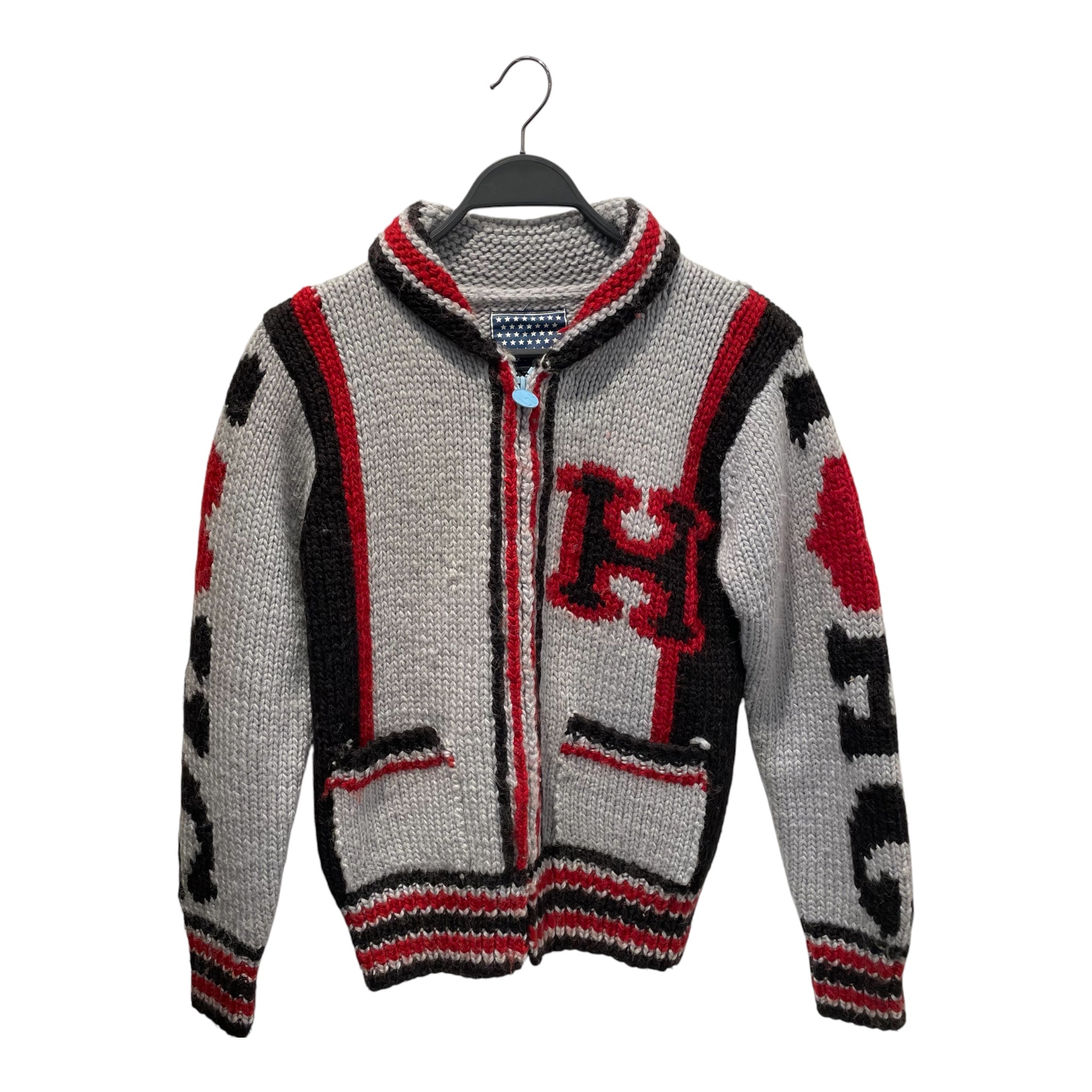 HYSTERIC GLAMOUR/Heavy Cardigan/FREE/All Over Print/Mohair/GRY/High Neck/ZIPPED FRONT W BEAR GRAPHIC view 1